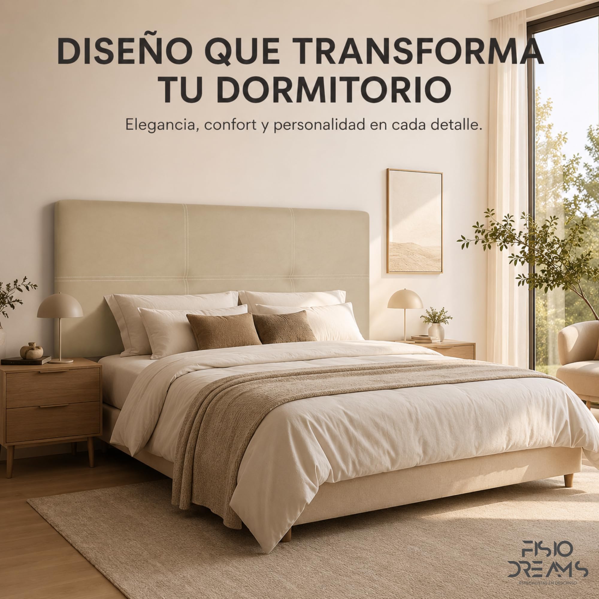FISIO Dreams Cabecero Polipiel Tapizado Lola para Cama 90, 105, 135, 150, 160, 180 y 200 cm | Cabezal Acolchado Moderno | Fabricado en España | Fácil Instalación | 5 cm