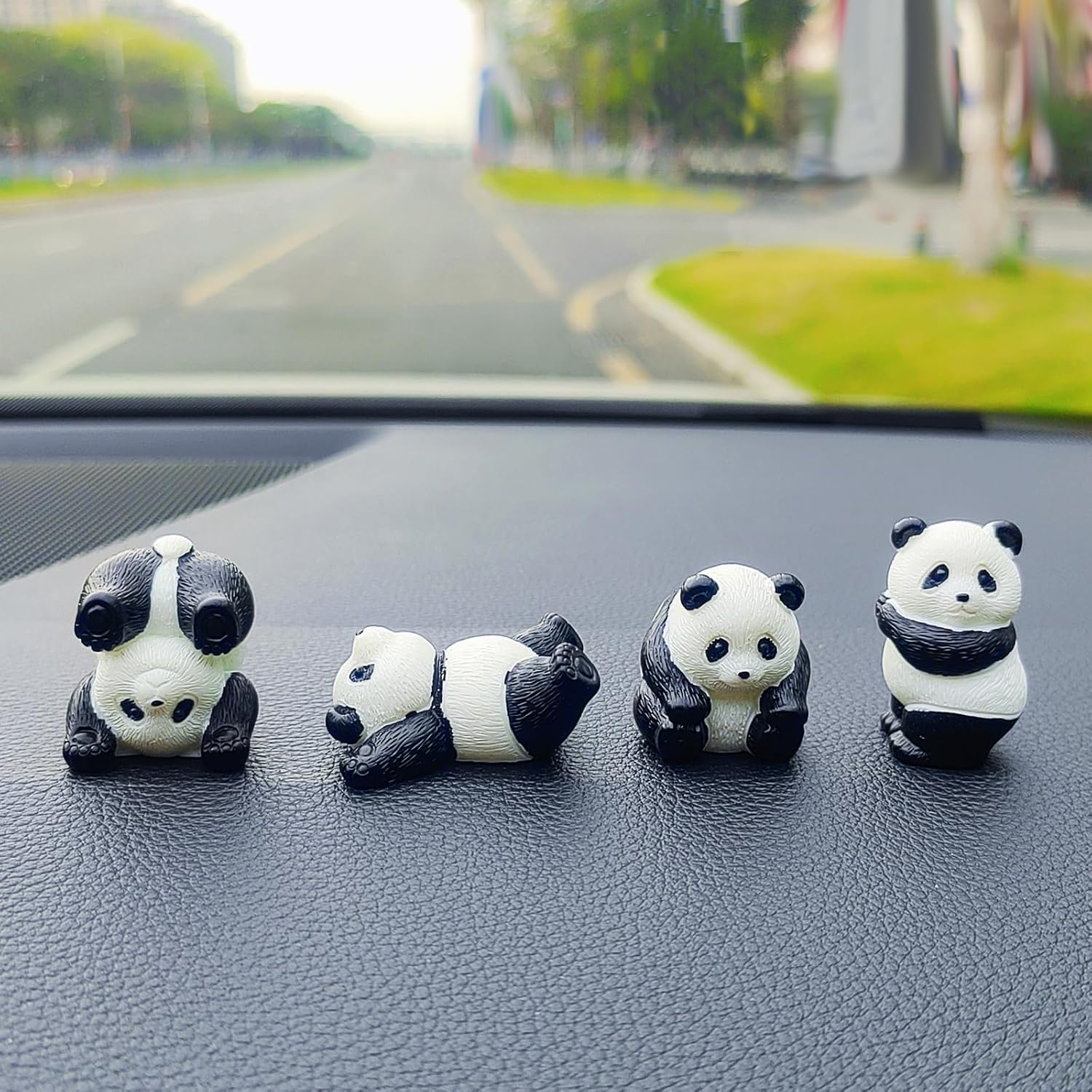 Cute Panda Car Dashboard Decorations, Funny Pandas Playing Rear View Mirror Accessories Central Console Decor, Car Accessories Interior for Women/Men