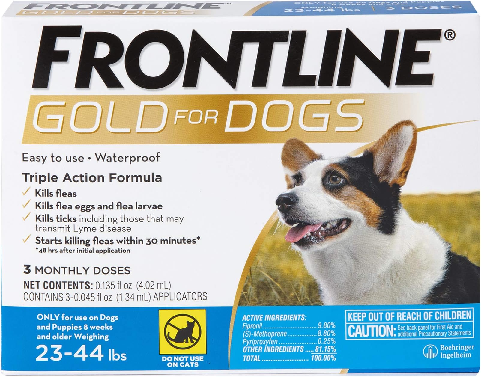 Gold Flea & Tick Treatment for Medium Dogs Up to 23 to 44 lbs., Pack of 3