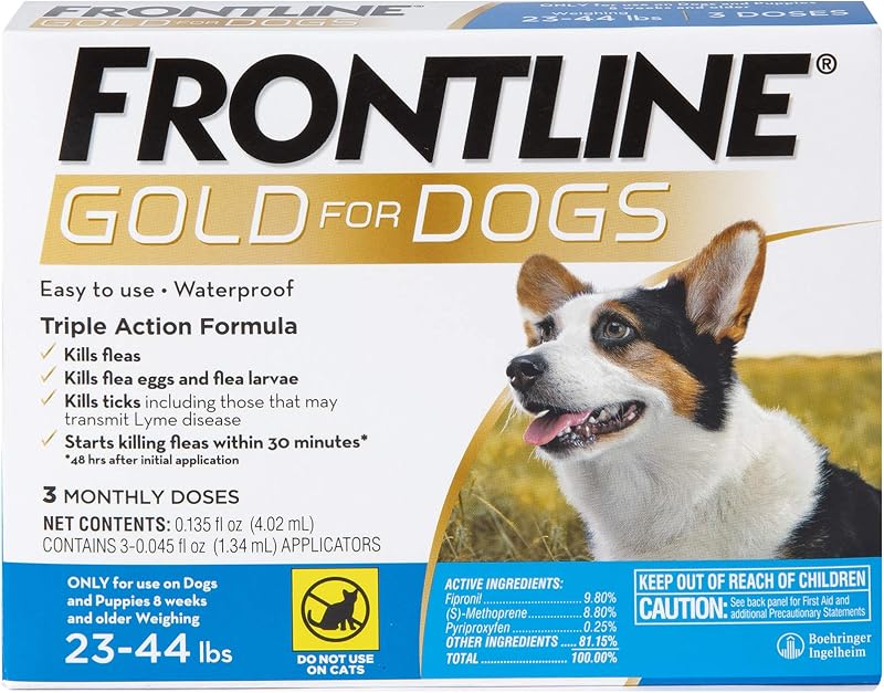 Gold Flea & Tick Treatment for Medium Dogs Up to 23 to 44 lbs., Pack of 3