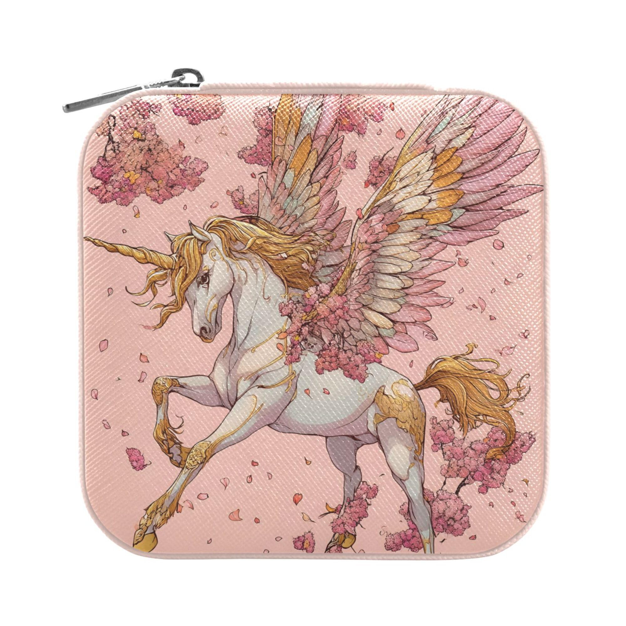 MNSRUU Small Jewelry Box Storage and Organizer Unicorn Flowers Mini Travel Jewelry Case Portable Earring Ring Organizer Boxes for Women Girls, Pink