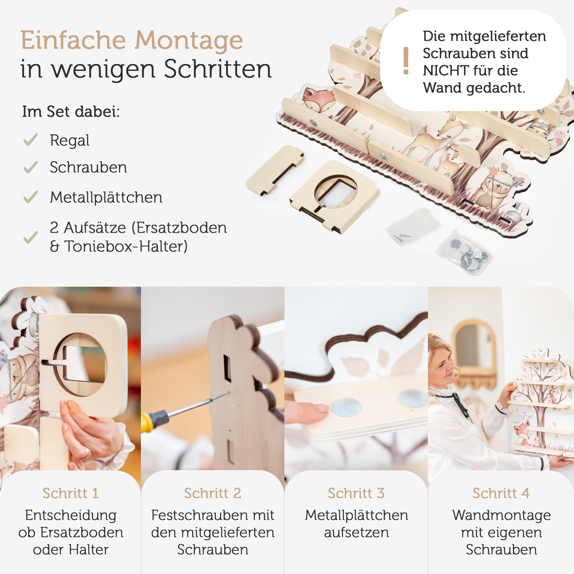 Farbklecks-Collection Musikboxregal Blumenast, Wandregal für bis zu 20 Hörfiguren, Maße 28 x 78 cm, mit speziellem Ablagefach kompatibel mit Toniebox, handgefertigt in Deutschland