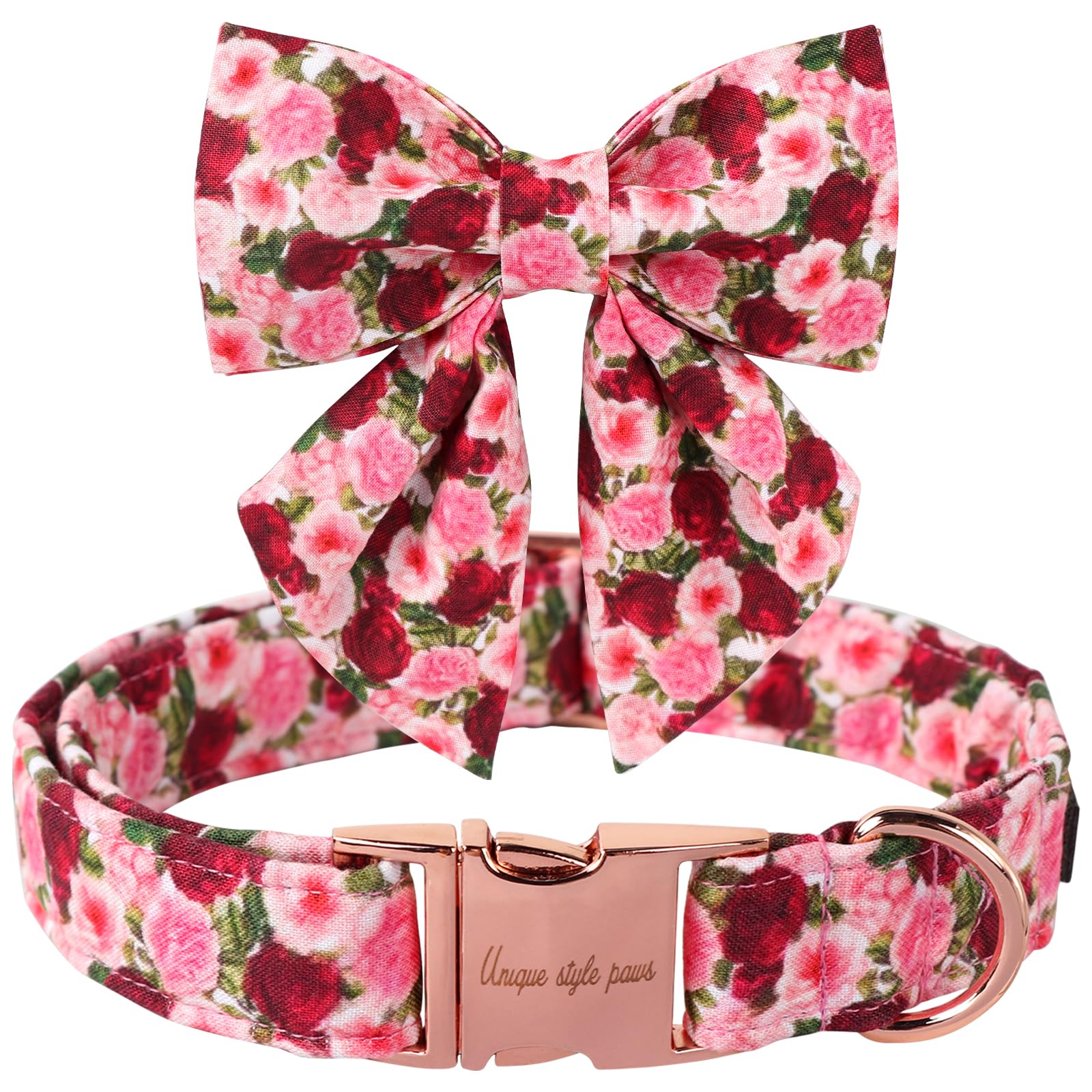 Unique style paws Hundehalsband, Rosa Pfingstrose Hundehalsband, Verstellbar, Bequemes Fliegenhalsband aus Baumwolle für Jungen Mädchen Hunde, Fliegenhalsband mit Metallschnalle, S, Hals 10-16in