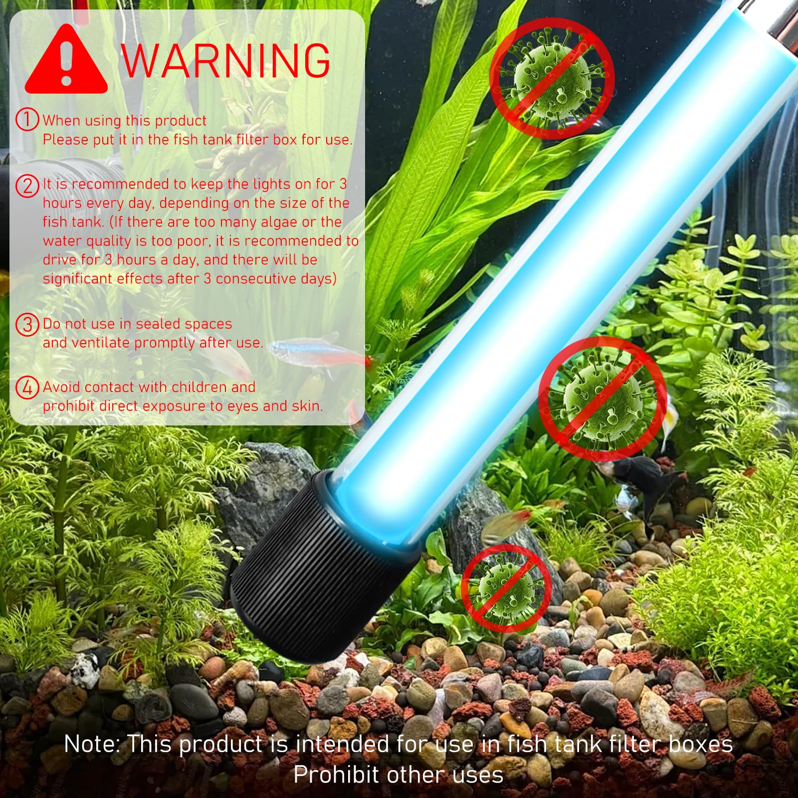 Lampe stérilisateur UV pour aquarium avec minuteur 13 W - Clarificateur d'eau UV contre les algues et les bactéries - Lumière UV pour bassin filtrant, étang, piscine, aquariums - Lampe de