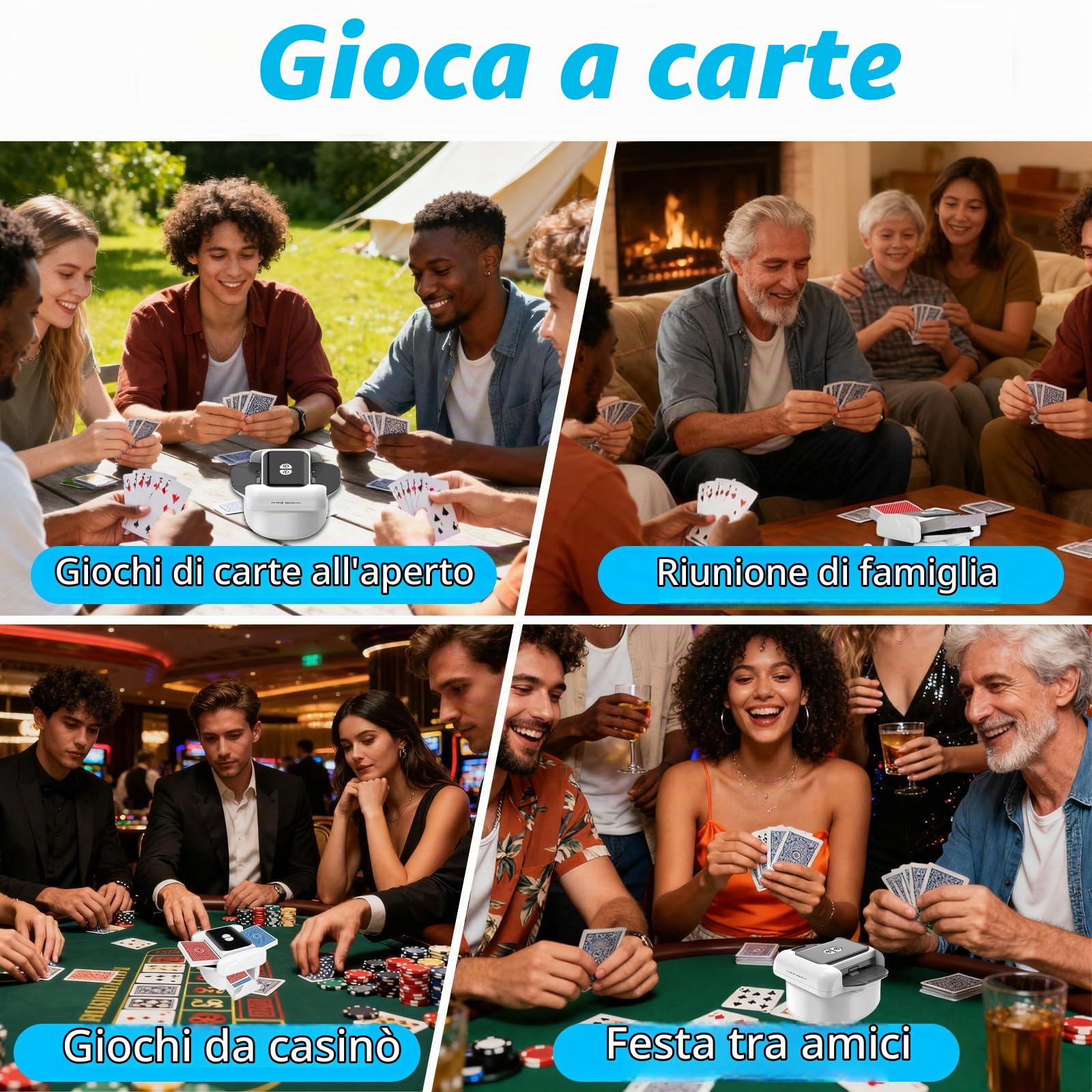 Mescolatore Carte Automatico 1-2 Mazzi AutoManuale USB-C Ricaricabile
