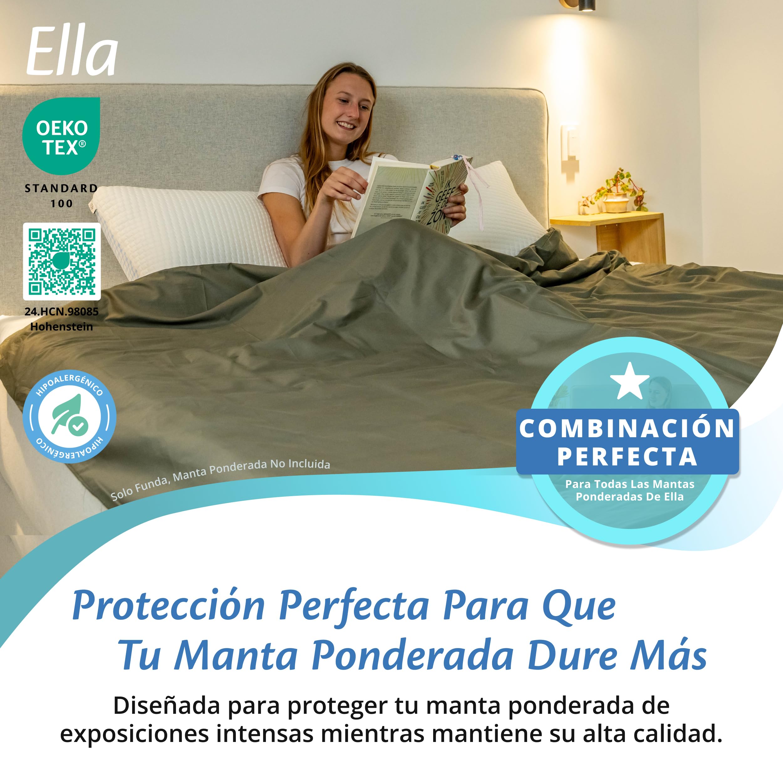 Ella - Funda nórdica de 150 x 200 cm, para manta de peso para adultos, 100% algodón, ideal para mantas ponderadas de 7 kg y 9 kg, color verde oliva