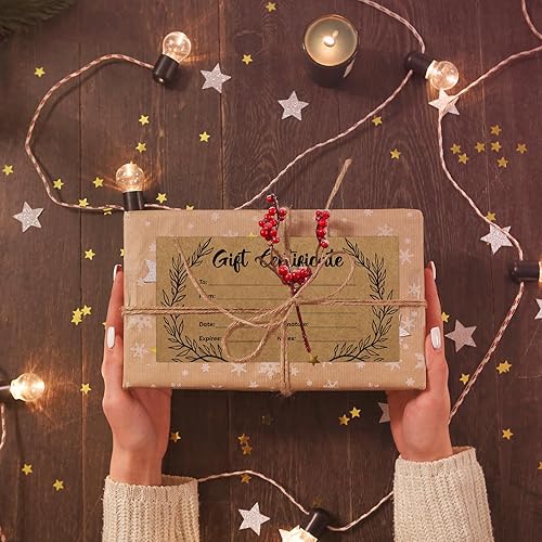Miniatura 5 de 48 tarjetas de certificado de papel kraft en blanco con 48 sobres para salones de negocios, restaurantes, spa, Navidad, cumpleaños, 3.5 x 7 pulgadas