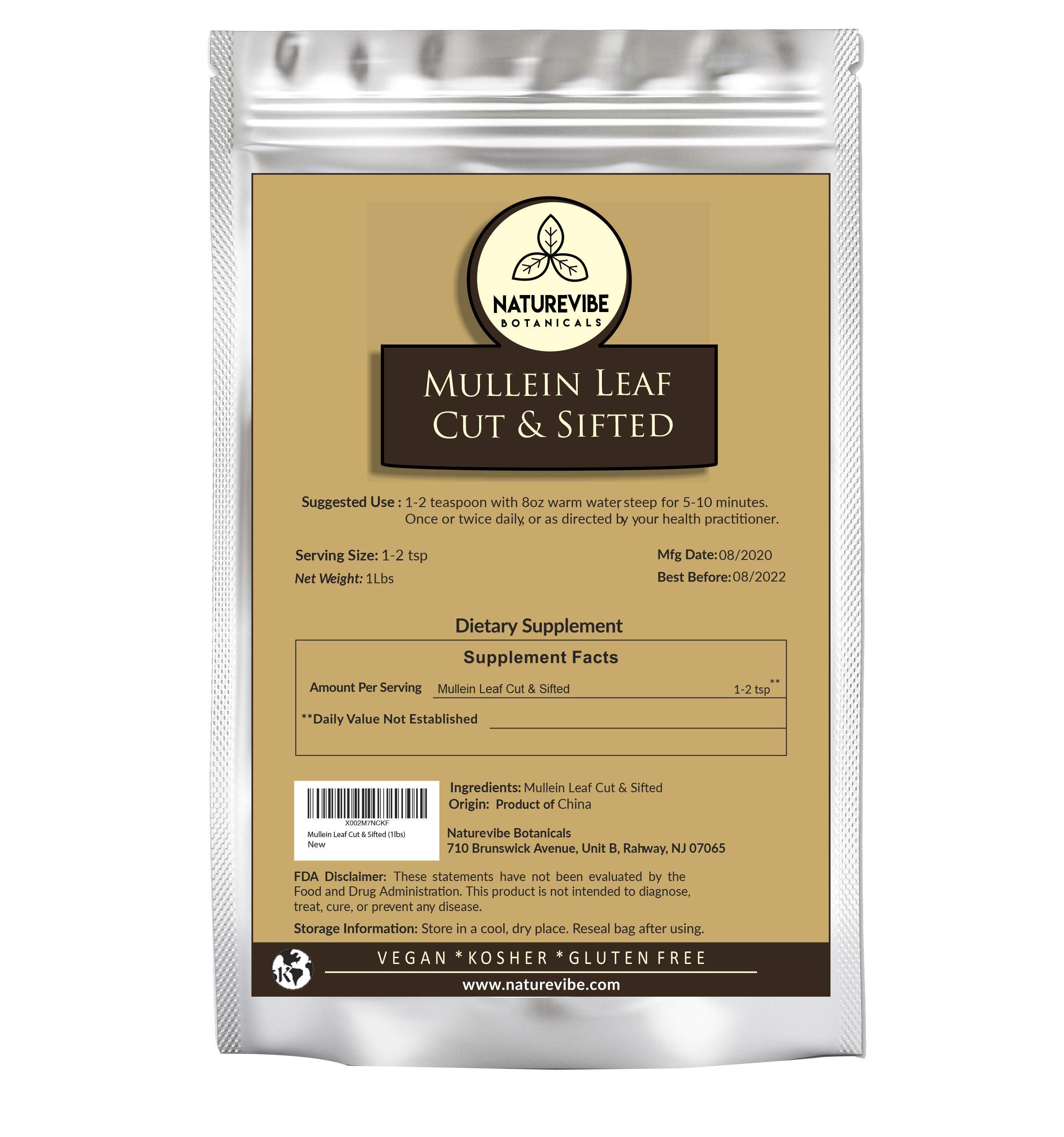 Naturevibe Botanicals Mullein Leaf Cut & Sifted, 1lb | Flavourful Tea (16 Ounces)