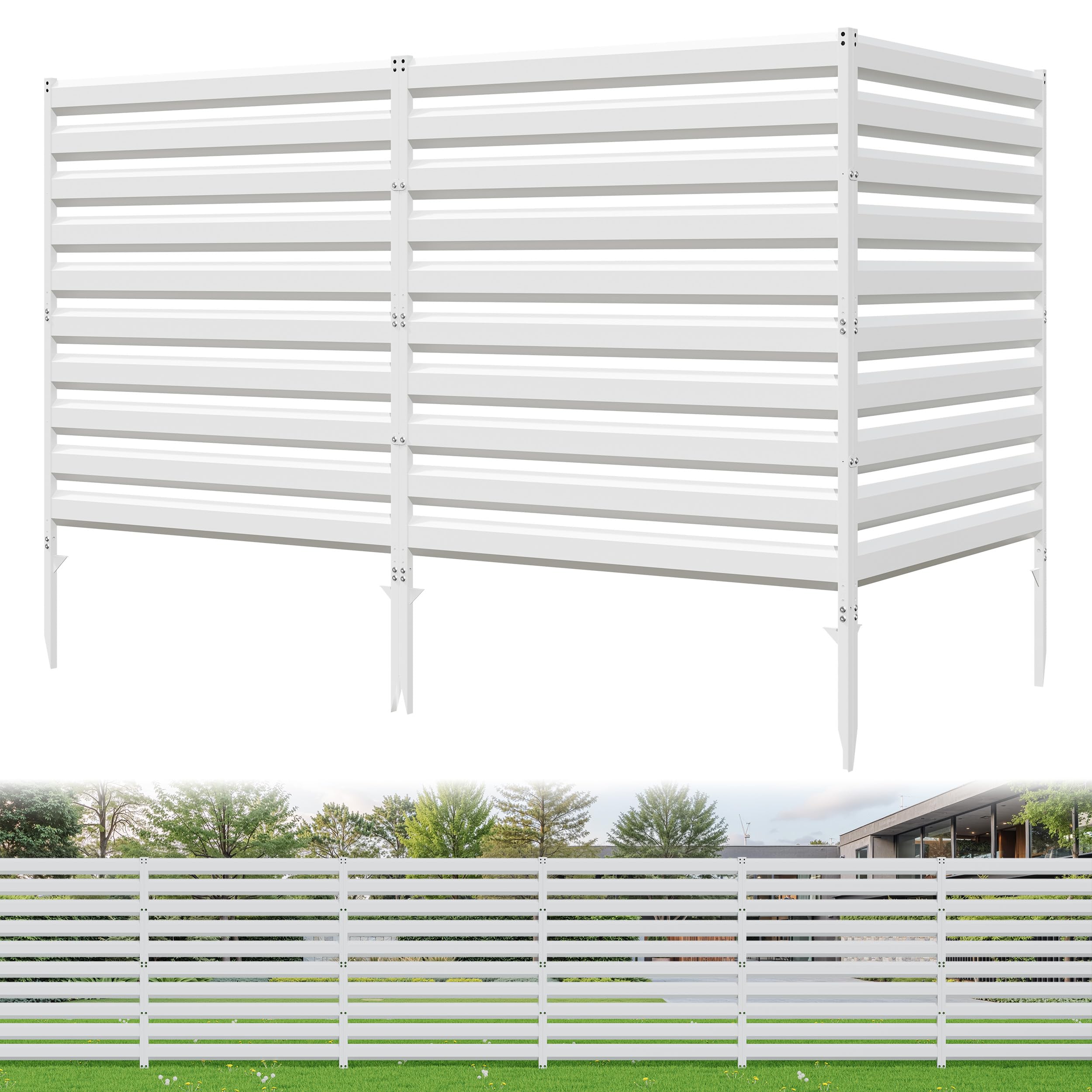  42" H x 38" W Metal Privacy Fence Panels for Outside, Air Conditioner Fence, Decorative Fence Panels for Patio Privacy, Trash Can Hider Outdoor, Pool Equipment Enclosure(White/3 Panels)