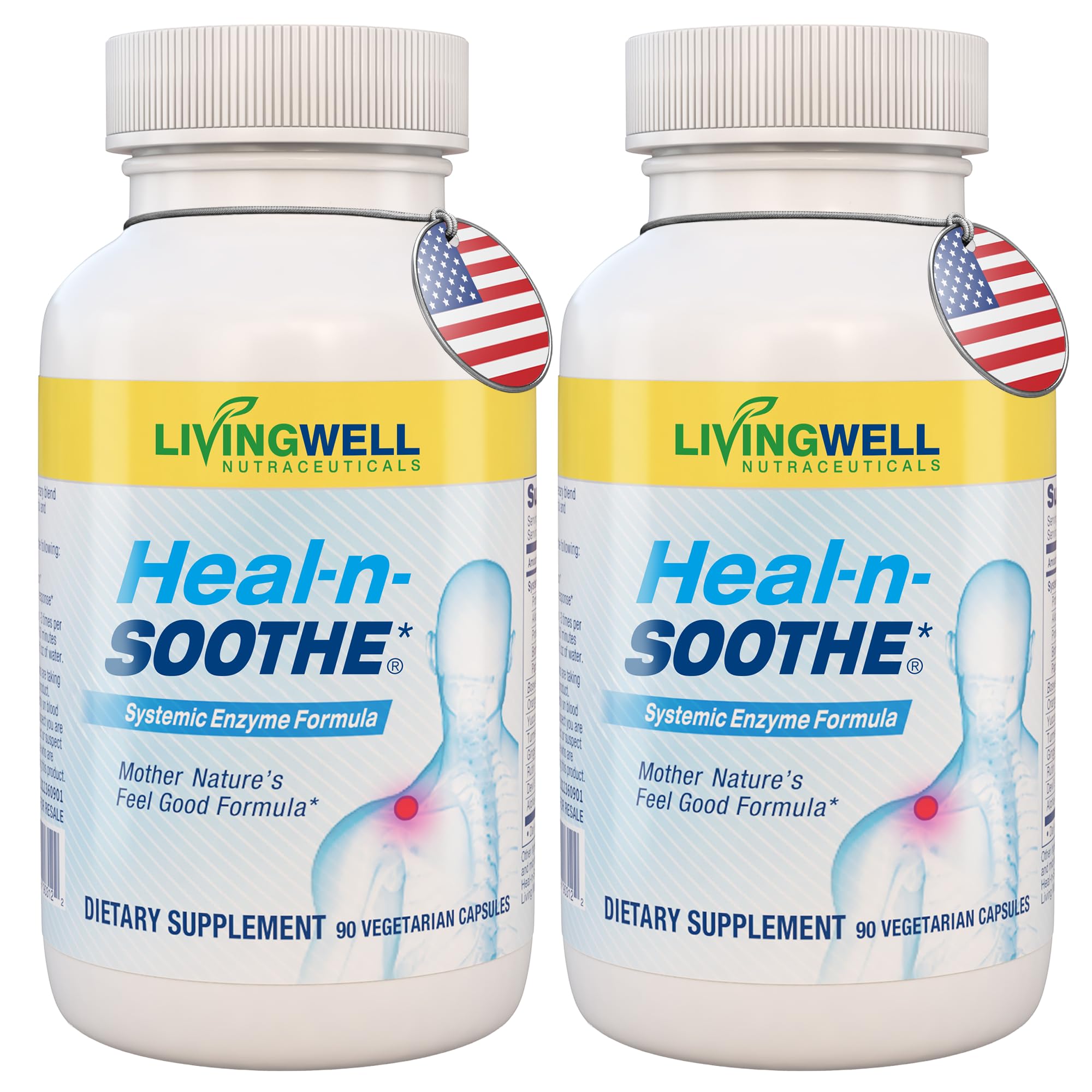 HEAL-N-SOOTHE Joint Support Supplements - Proteolytic Enzymes like Bromelain & Papain, with Boswellia, Turmeric & Ginger- Promotes Protein Digestive Function & Body Defense Wellness- 90 Count (2 Pack)