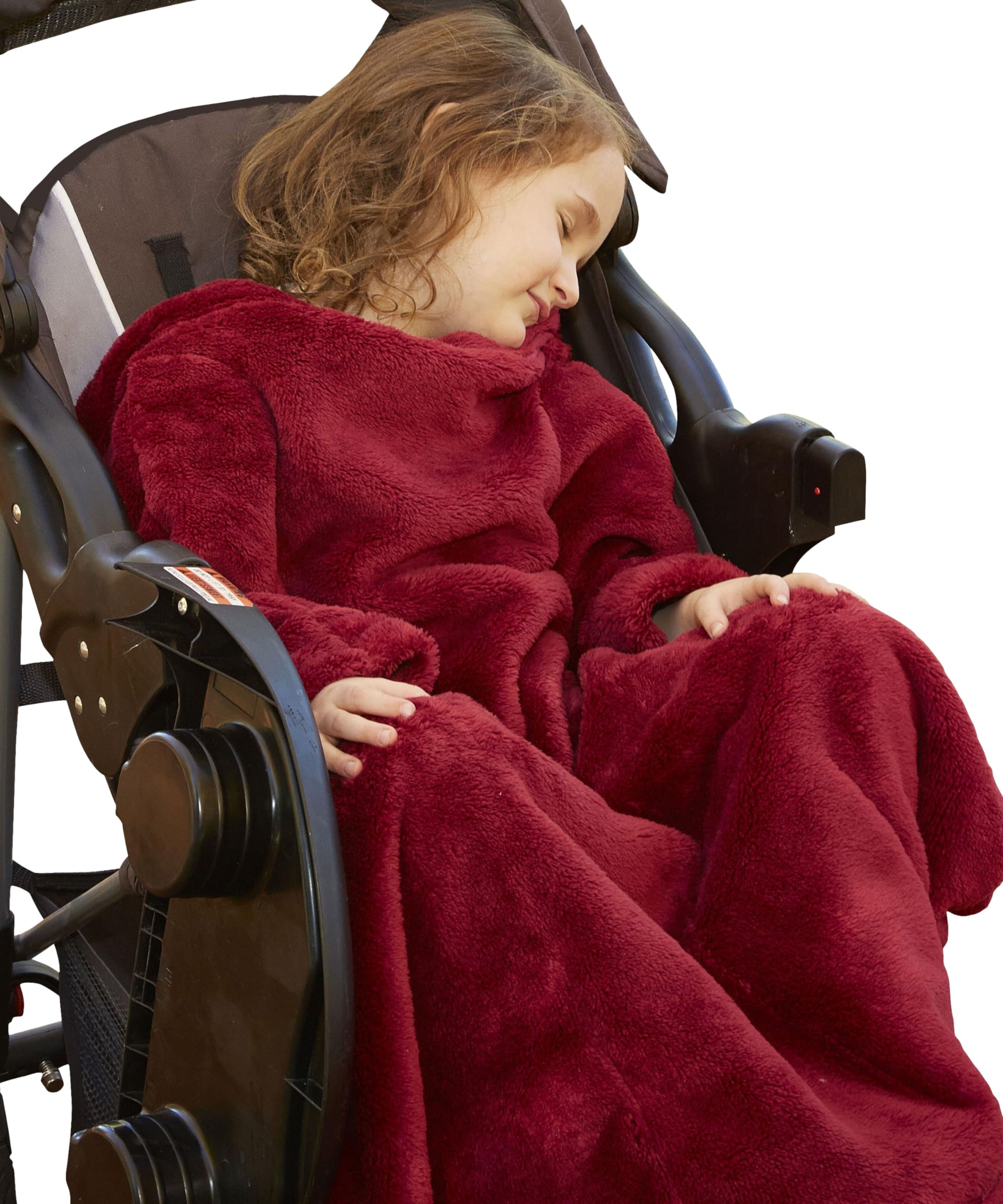 Slanket Stroller Blanket for Babies & Toddlers - The Stroller Wearable Fleece Baby Blanket w/Sleeves, Foot Pocket & Hand Covers - Soft Baby Blanket for Girls & Boys - Large, 33 x 34”, Ruby Wine
