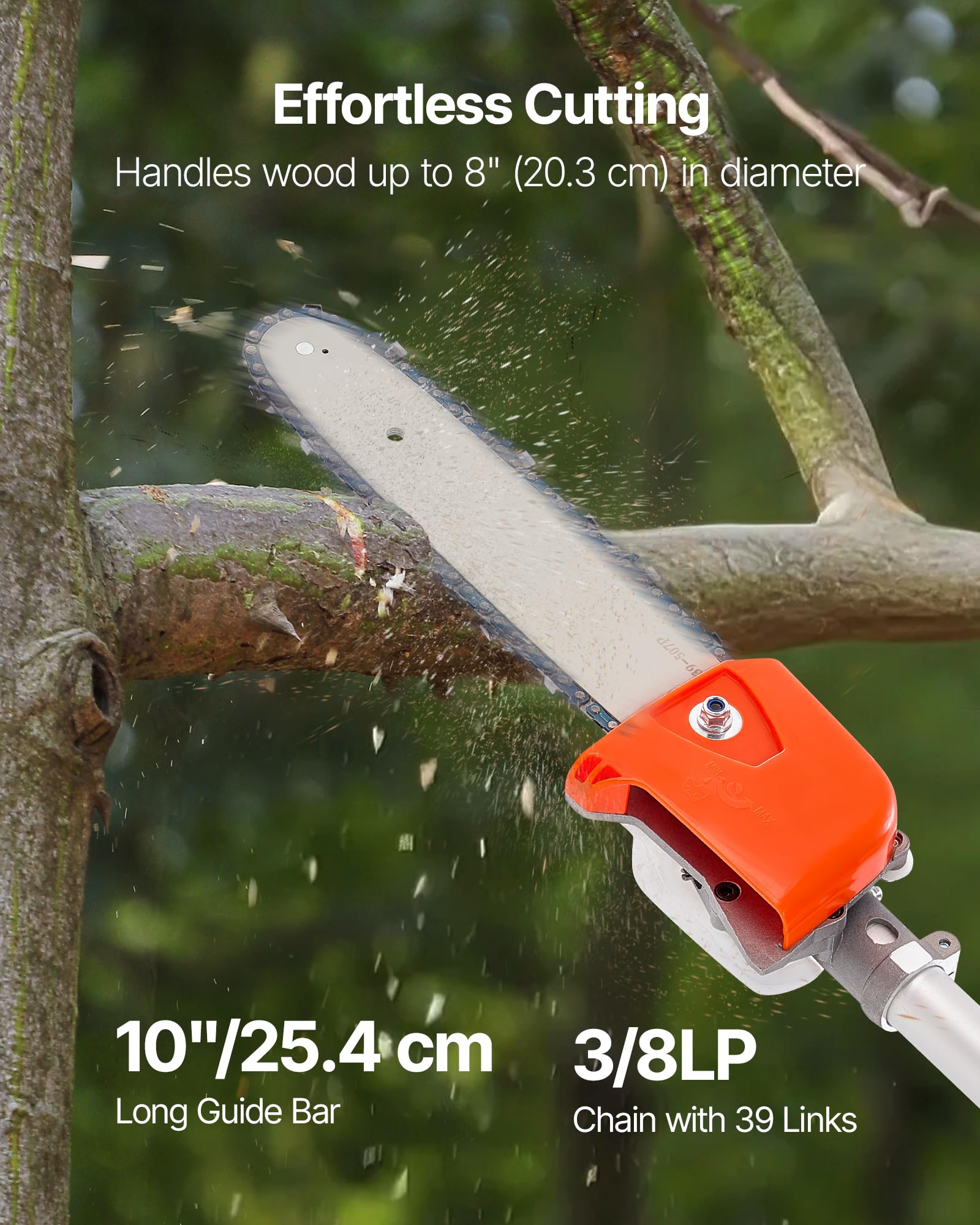 VEVOR Élagueuse Thermique sur Perche à 2 Temps, 43 cc, Élagueuse sans Fil à Essence, avec Perche Extensible 2,08-3,58 m, Guide-chaîne 25,4 cm, Réservoir de Carburant 850 ml, pour Élagage des Arbres
