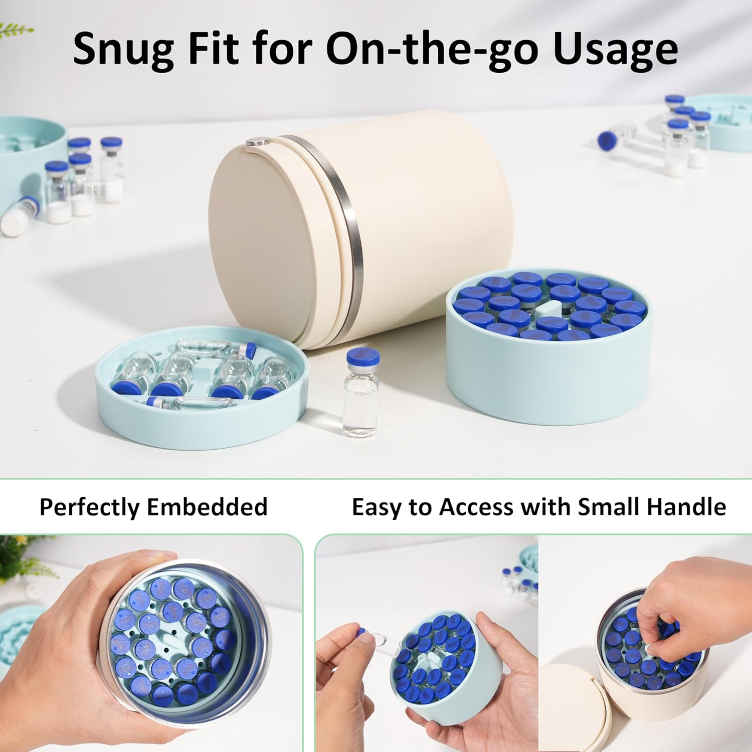 Silicone 3ml Vial Insert (1 short +2 tall) Compatible with Hydrapeak Food Jars,Vial Insert Peptide Storage for 32/25/18oz Hydrapeak Food Thermos, Maximum Hold 48 Vials, Blue.(No vials&Jar included) - Image 5