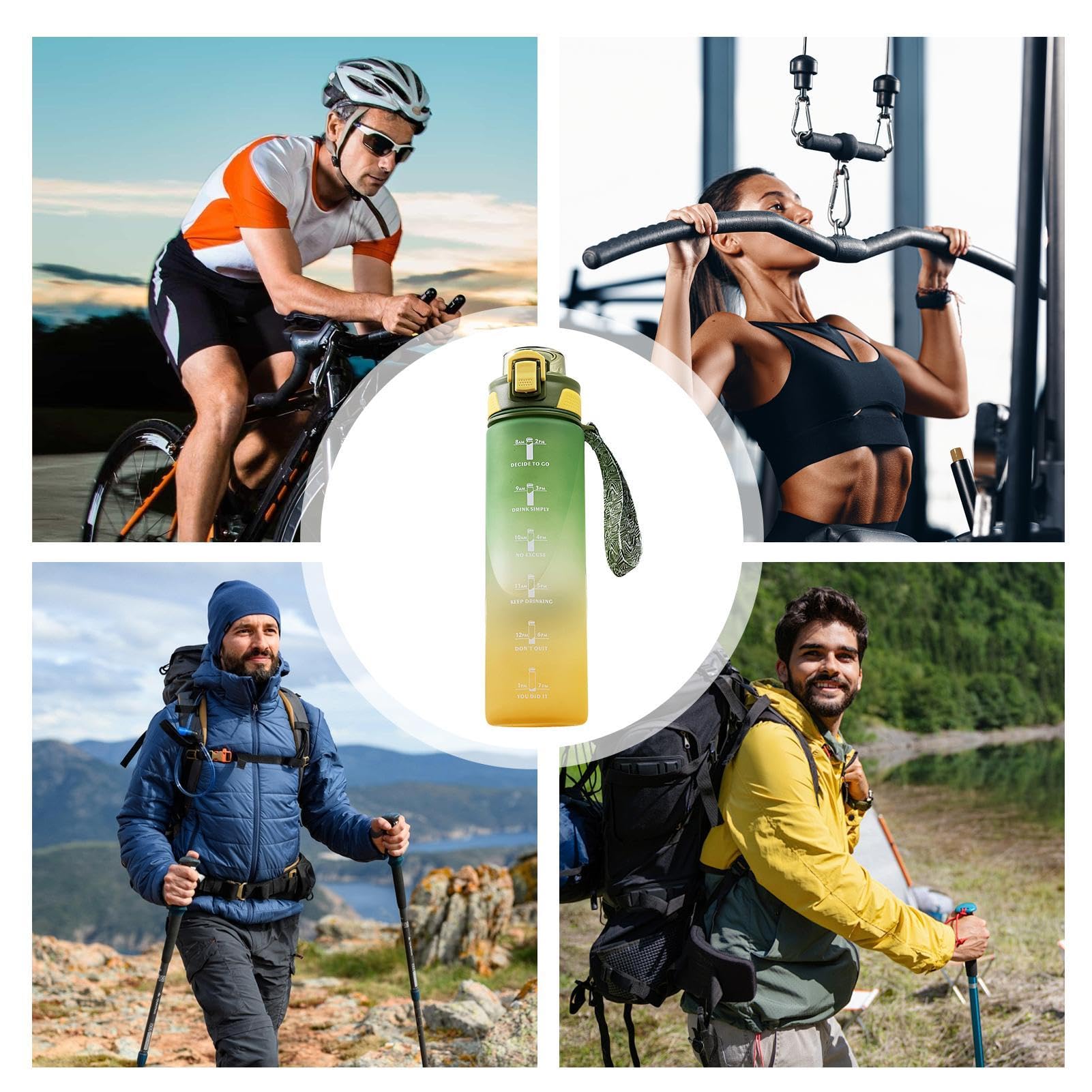 Gourde De Sport étanche 1000 Ml – Anti-fuite, En PC+PP+ABS, Avec Dragonne Nylon, Légère Et Compacte, Pour Sport, Rando, école, Voyage
