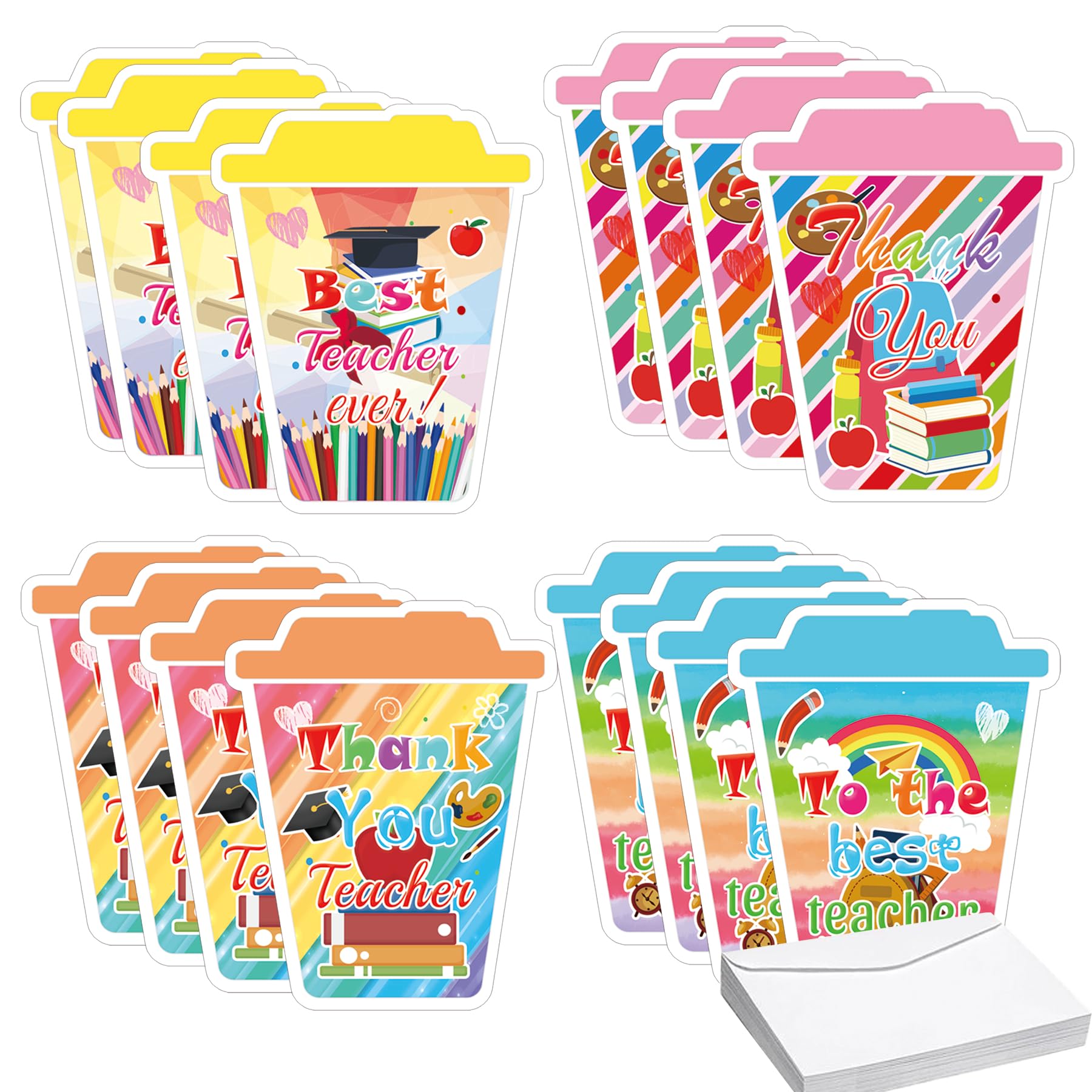 20 Set Funny Thank You Coffee Cup Themed Greeting Cards with Envelopes End Graduation Teacher Appreciation Cards Of Year Thanks A Latte Gift Card Holders for Coworker Teachers Team Staff Office School