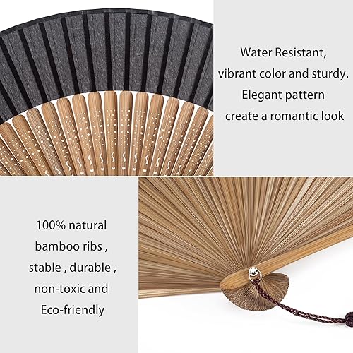 Miniatura 3 de JYSILIYH Ventilador de mano plegable para mujer, ventilador de mano para mujer, plegable, japonés, vintage, de seda de bambú, abanicos plegables
