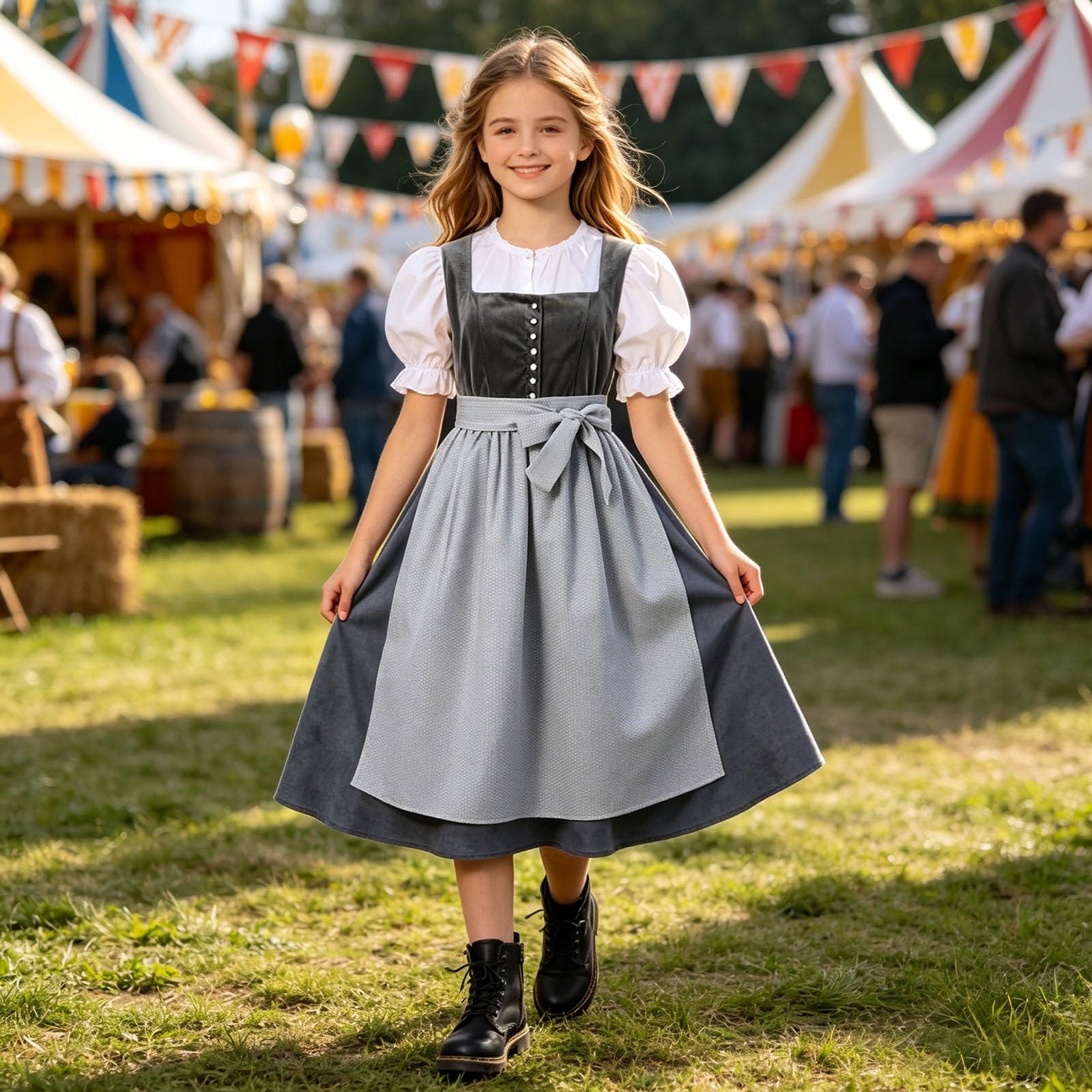 Dirndl dziecięca bluzka i fartuch w tradycyjnym stylu dla dzieci, dziewczynek, fartuch Dirndl, długi, dla nastolatków, nowoczesny strój bawarski tradycyjny