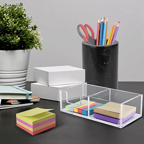 Miniatura 5 de Esonmark Soporte para notas adhesivo 2 en 1 de acrílico transparente para organización de escritorio, oficina, hogar, dispensador de notas pop para