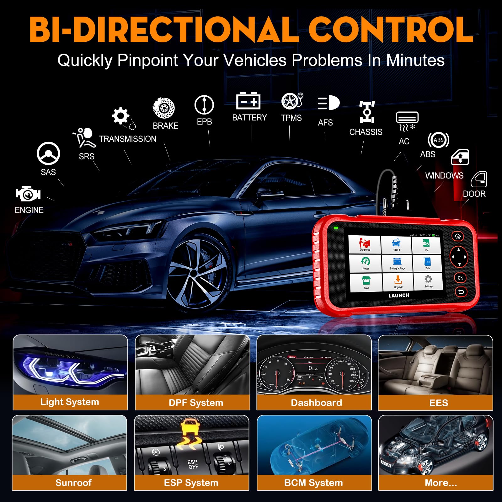 LAUNCH CRP123E Plus Elite OBD2 Scanner, All System Car Diagnostic Scan Tool with Oil Reset, SAS Calibration, Throttle Adaptation,Battery Test, Auto Vin, FCA Autoauth, Lifetime Free Update