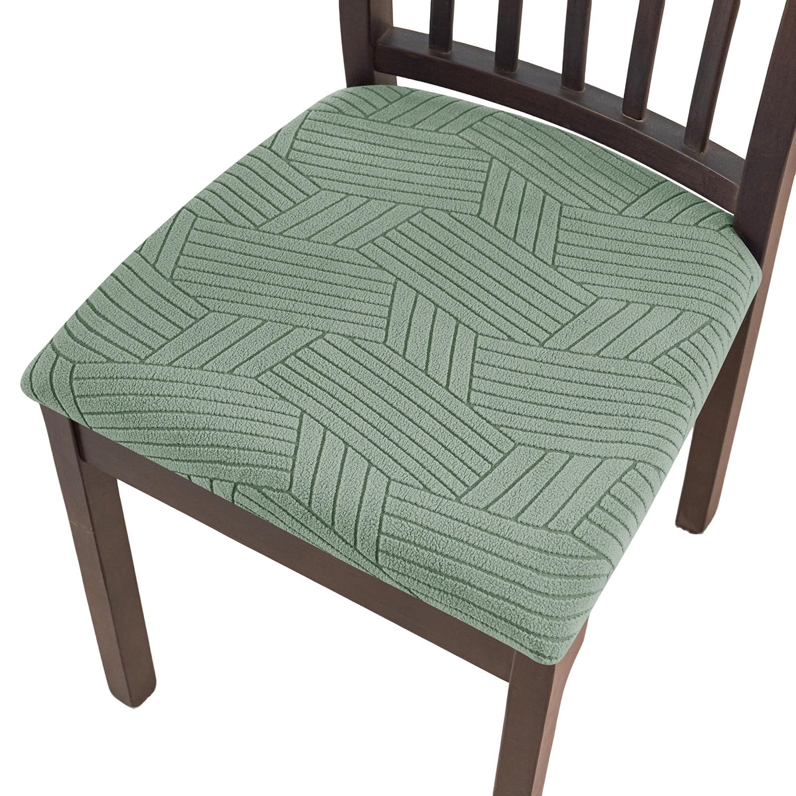 YOPOIY Dining Chair Seat Covers Set of 6 4 2, Spandex Knitted Jacquard Seat Covers for Dining Chairs with Ties, Stretch Chair Seat Cushion Slipcovers (green,6 PCS)