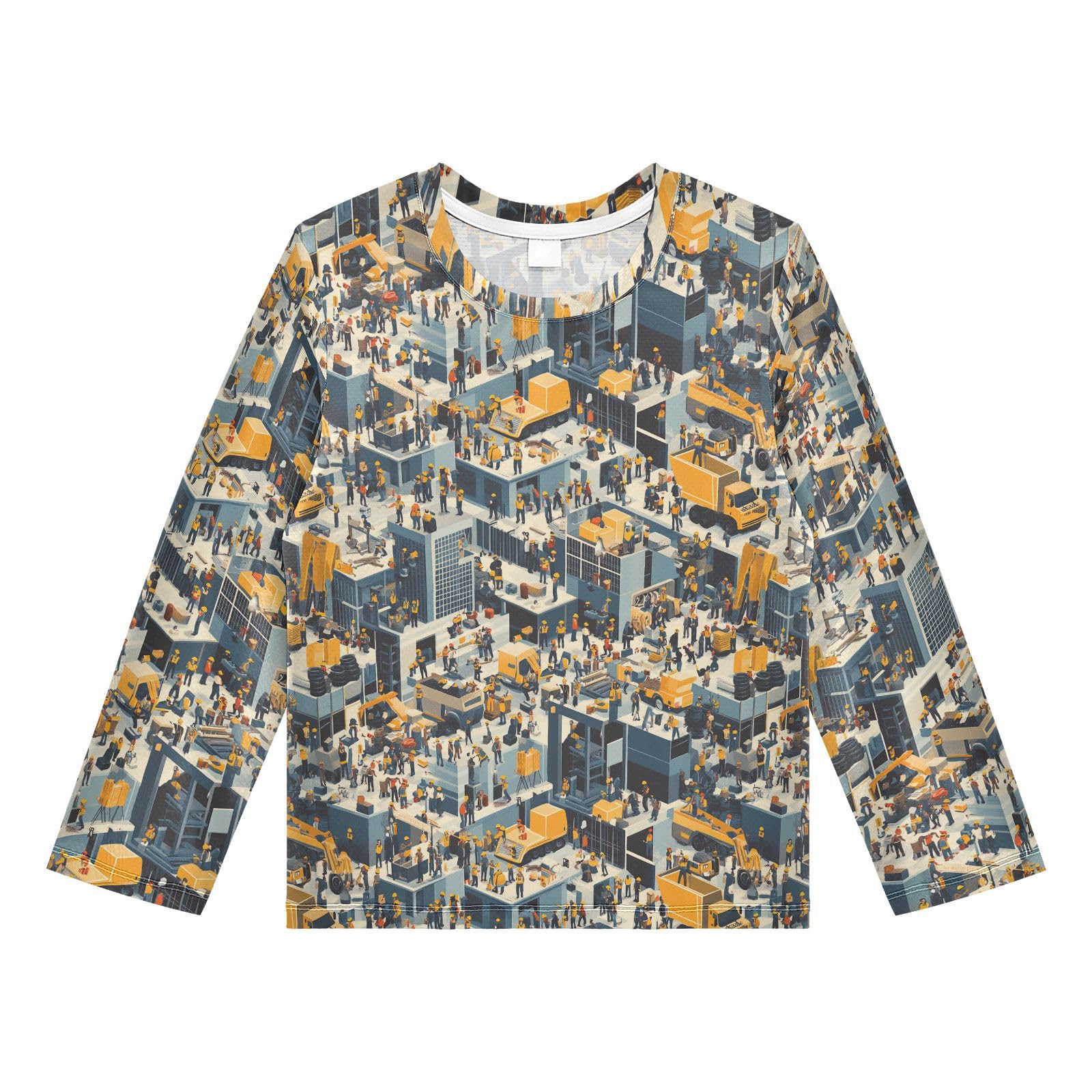 Boys Rash Guard Long Sleeve Quick Dry Camping T-Shirt for Baby/Toddler UPF 50+ Protection 7-8T Construction Scene Build Tall Buildings Bulldozer