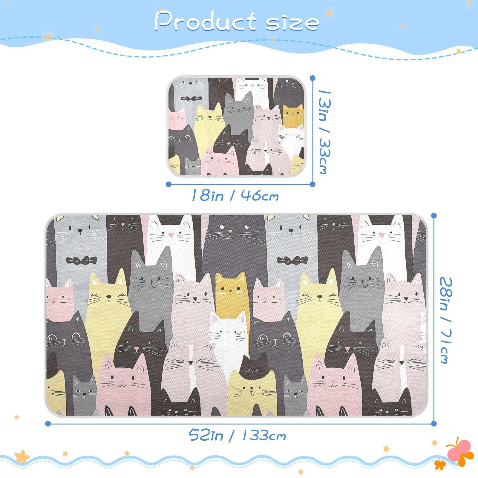 Bolaz Summer Sleeping Bed Pad, Various Cat Pattern Cooling Mattress Set Breathable Bed Mat Ice Silk Mat + Pillow Cover for Toddler Boys Girls