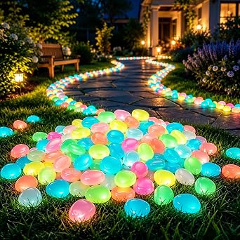 2026 Colorful Glow-in-the-Dark,Garden Stones Night Guide Luminous Pebbles Rainbow Glow,for Outdoor Garden & Aquarium Decor for Pathways,Fish Tank, Aquarium Decoration