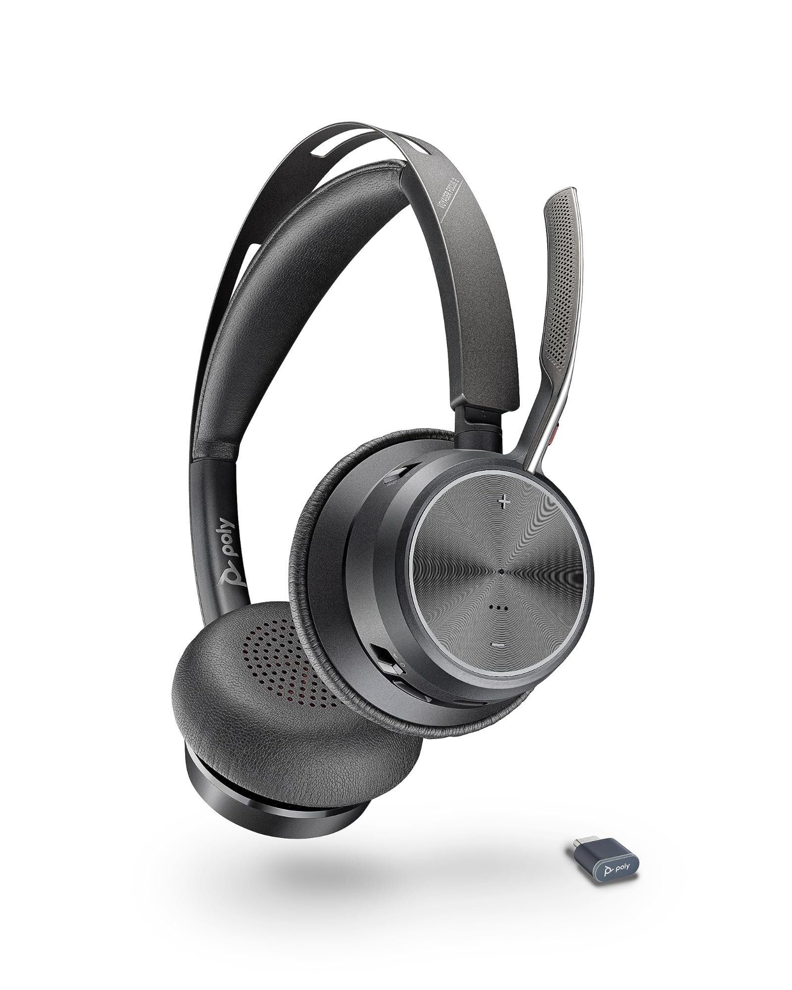 Poly Voyager Focus 2 USB-C-C Headset con adattatore USB-C/A A58JCAA con cancellazione attiva del rumore e tecnologia Acoustic Fence