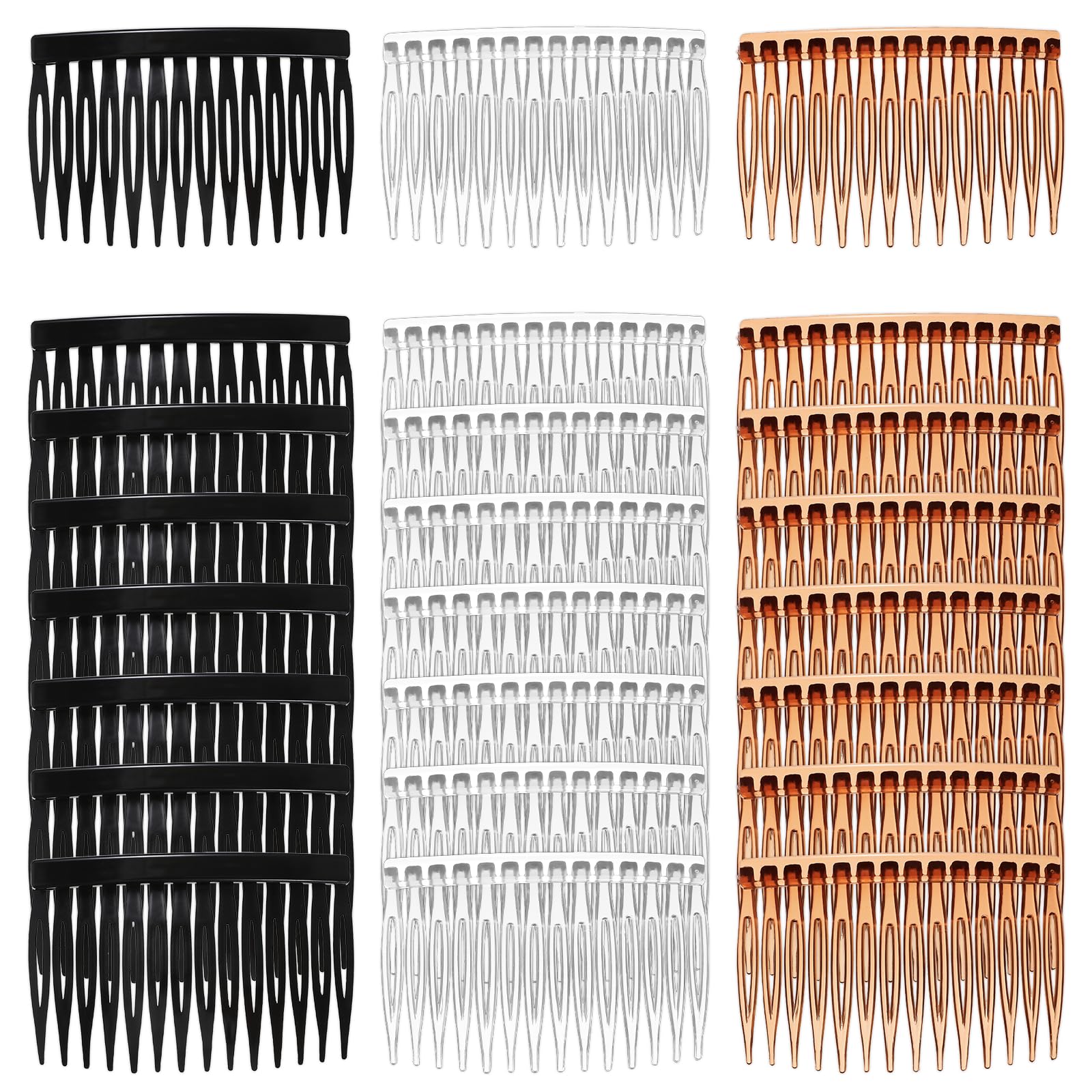 24pcs Women Hair Combs Hair Side Combs for Fine Thin Hair-Accessories 14 Teeth Plastic Side Hair-Clips Decorative Twist Comb Clips for Women Girls Bridal Wedding (Black, Transparent, Brown)