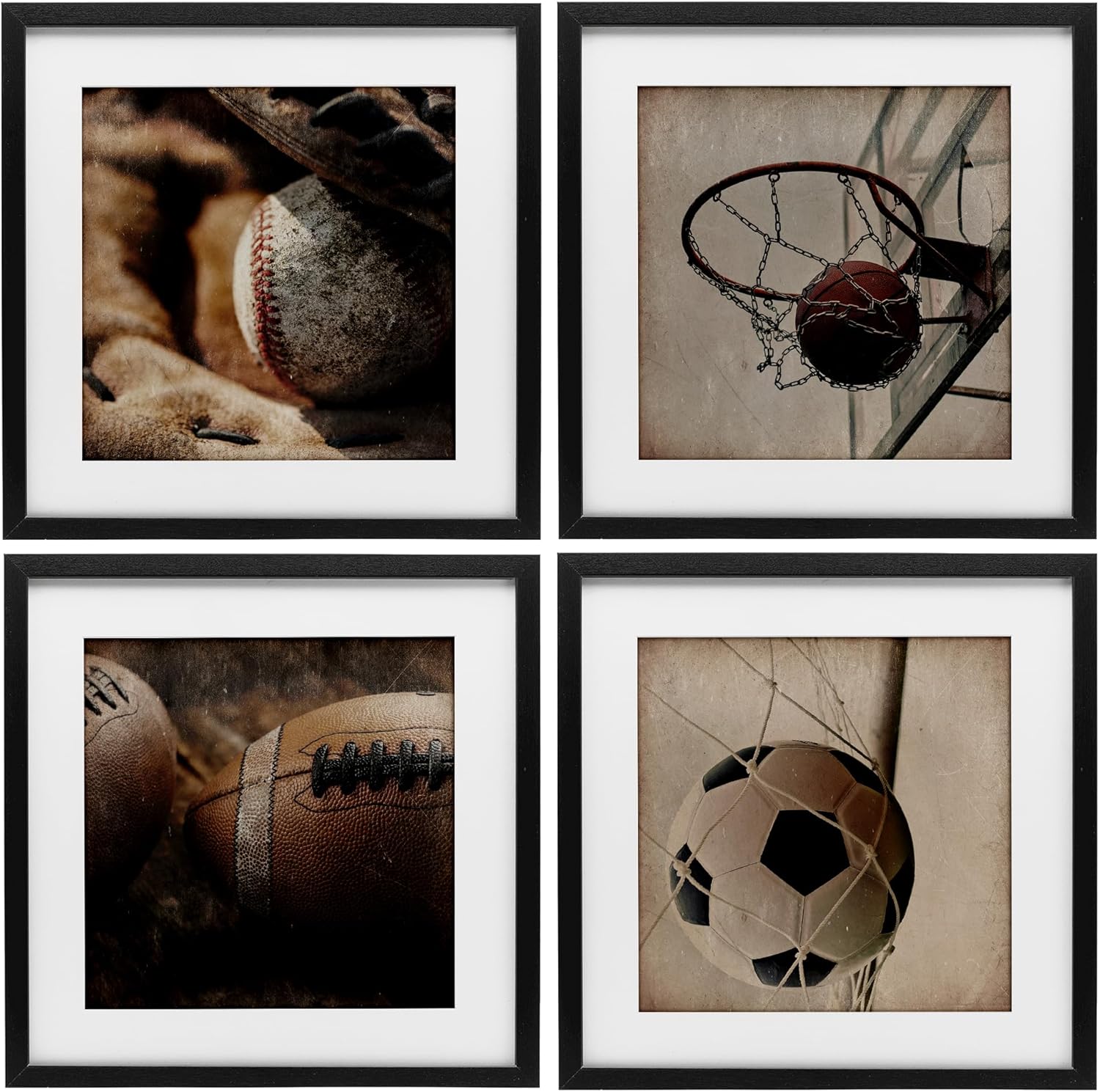 Stupell Industries Inspiring Sports Be The Ball 4 Piece Black Framed Print Under Glass Set, design by Kim Allen, 13 x 13