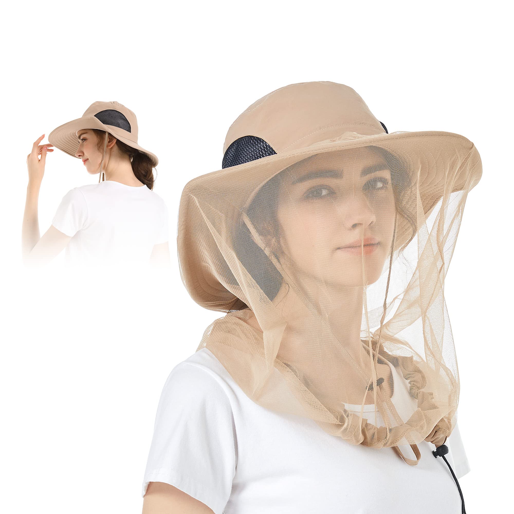 TibehaMosquito Net Hat - Safari Sun Visor Hat with Removable Bug Net for Outdoor Men and Women