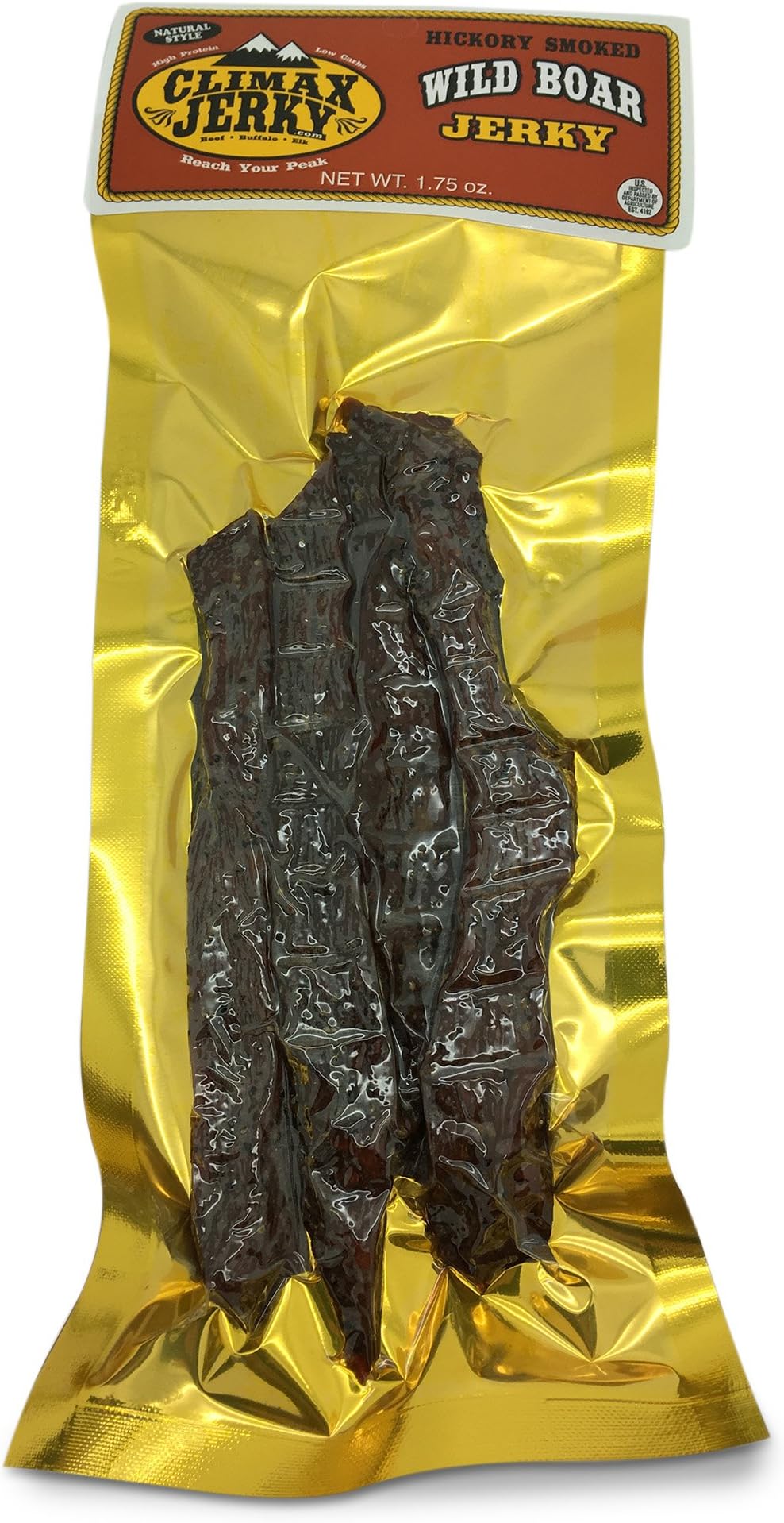 Climax Jerky BEST Premium Natural Style Kippered Cut Nice and Thick Strips 1.75 OZ. Wild Boar Jerky - High Protein - Low Carbs - Buy Multiple Packs & Save! (Wild Boar 1 Pack)