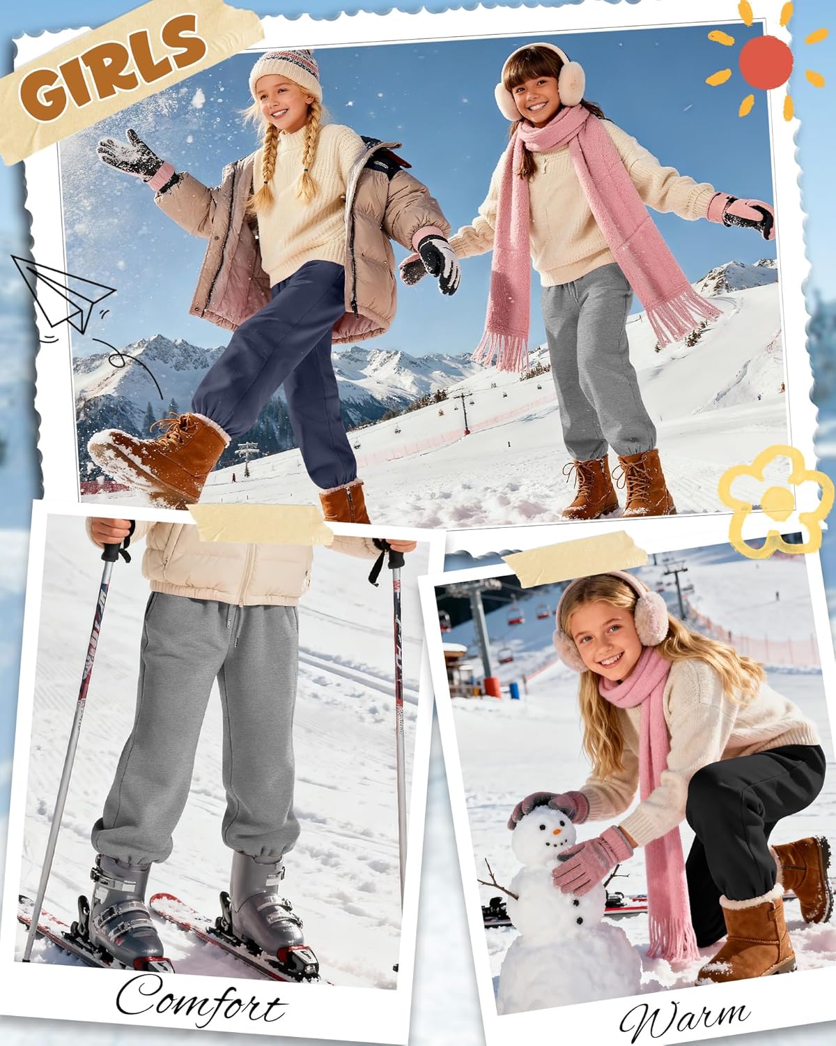 3 Pack Girls Sweatpants Fleece Girls Active Performance Joggers Kids Athletic Pants Casual Sweatpants with Pockets