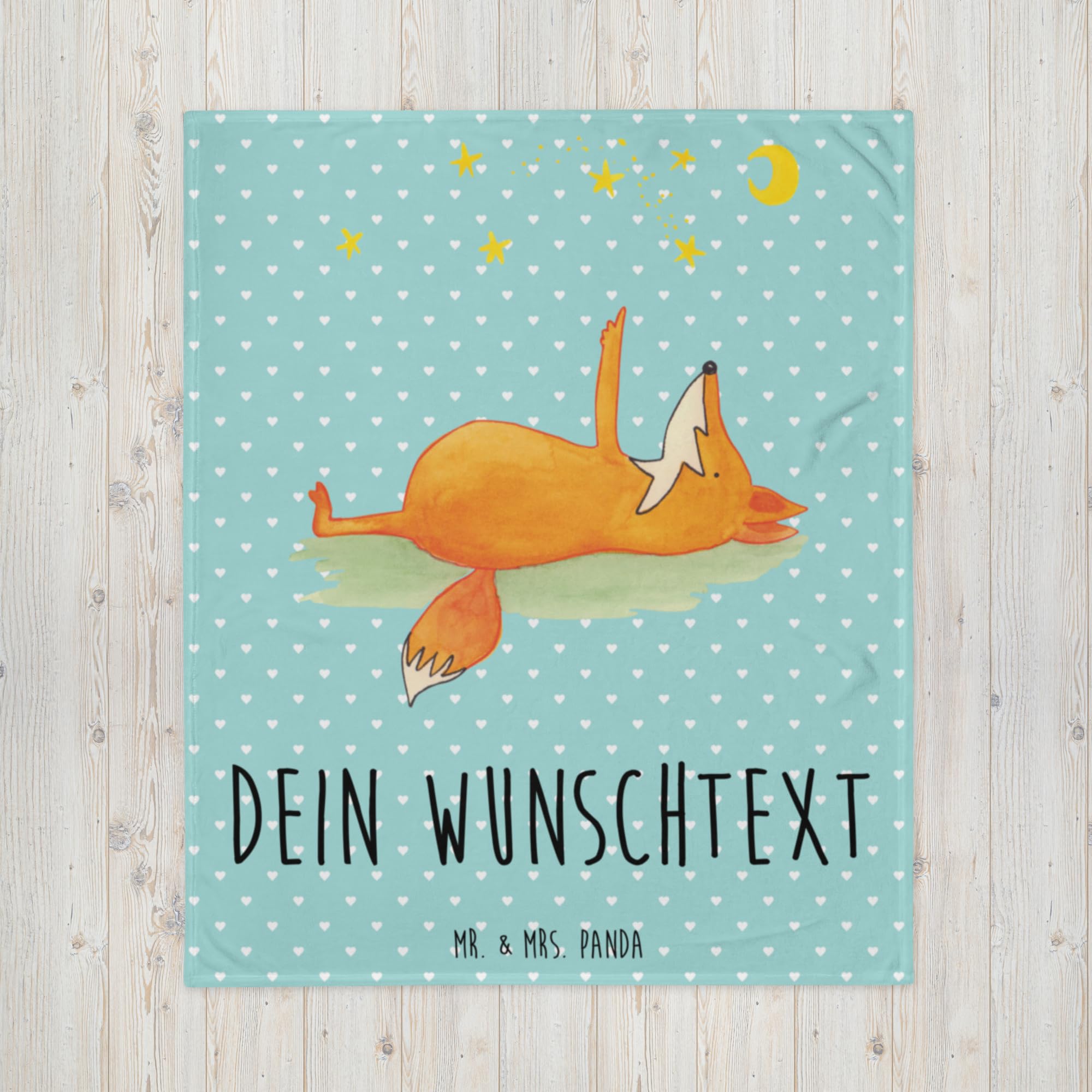 Mr. & Mrs. Panda Personalisierbare Kuscheldecke Fuchs Sterne - Personalisierte Geschenke, mit Namen, Optimistisch, personalisiert, Decke, Mond, Hoffnung, Romantik, Positiv