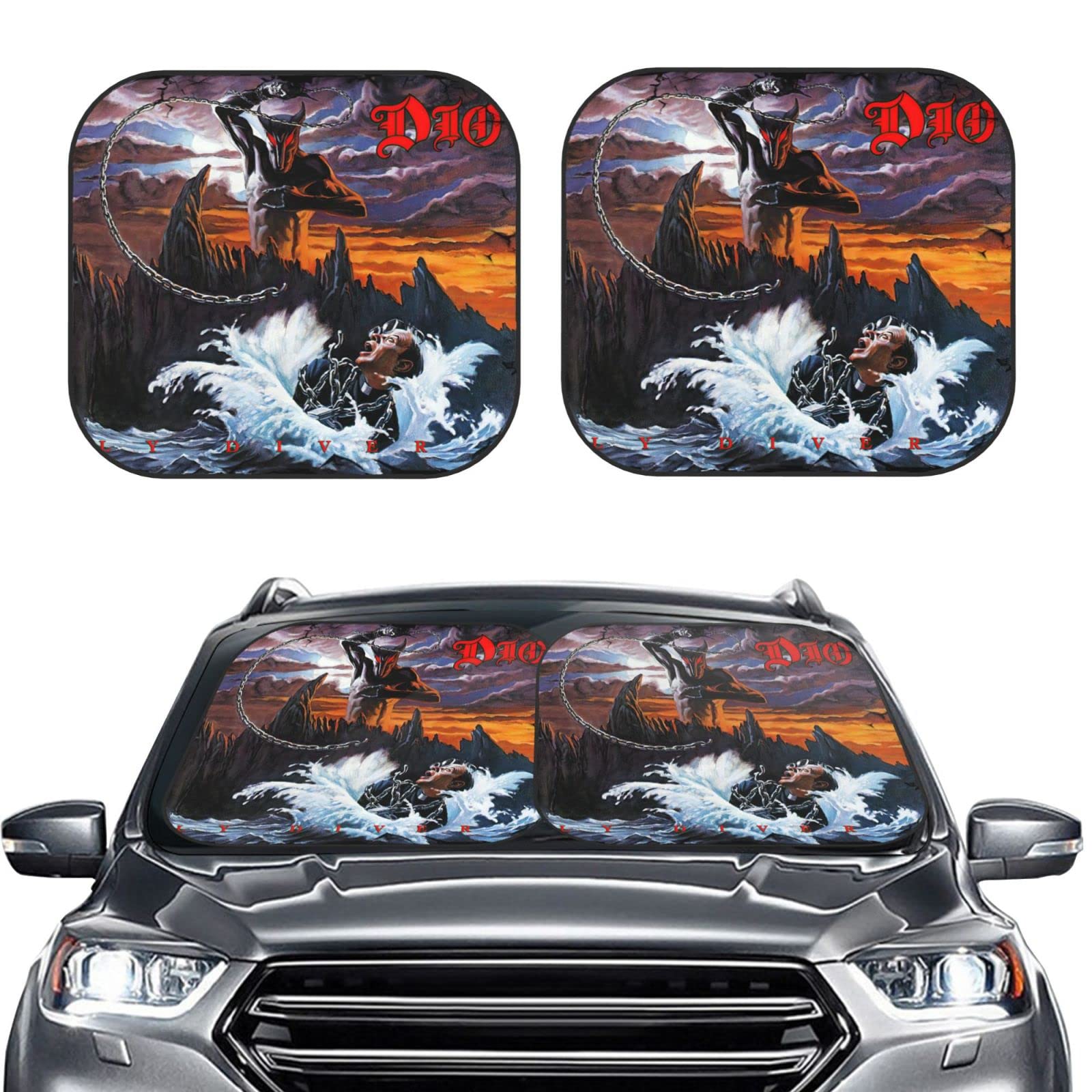 Ronnie Metal James Singer Dio Foldable 2-Piece Car Sun Shade- Sun Glare Windshield Sun Shade-Sun Visor for car Car Interior-Fits Most car 23.5 x 29 inches
