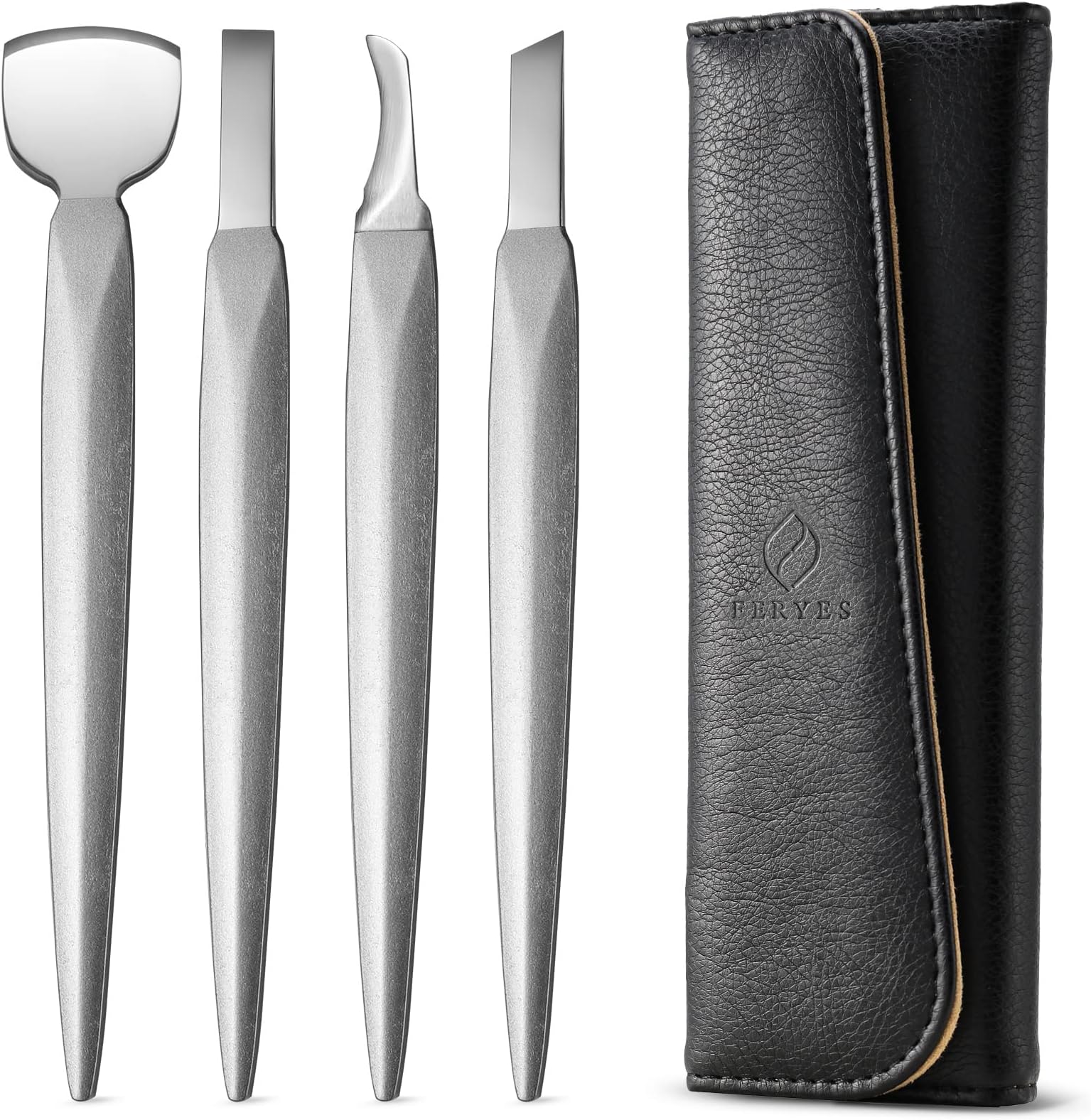 FERYES Pedicure Knife Ingrown Toenail Kit, 4 PCS Professional Pedicure Tool Kit, Top Notch Foot Blade (Leather case included)