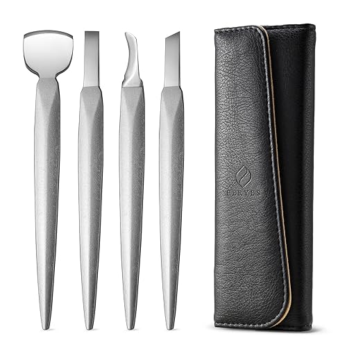 FERYES Cuchillo de pedicura Kit de uñas encarnadas, 4 piezas de herramientas de pedicura profesional, hoja de pie de primera clase (funda de cuero