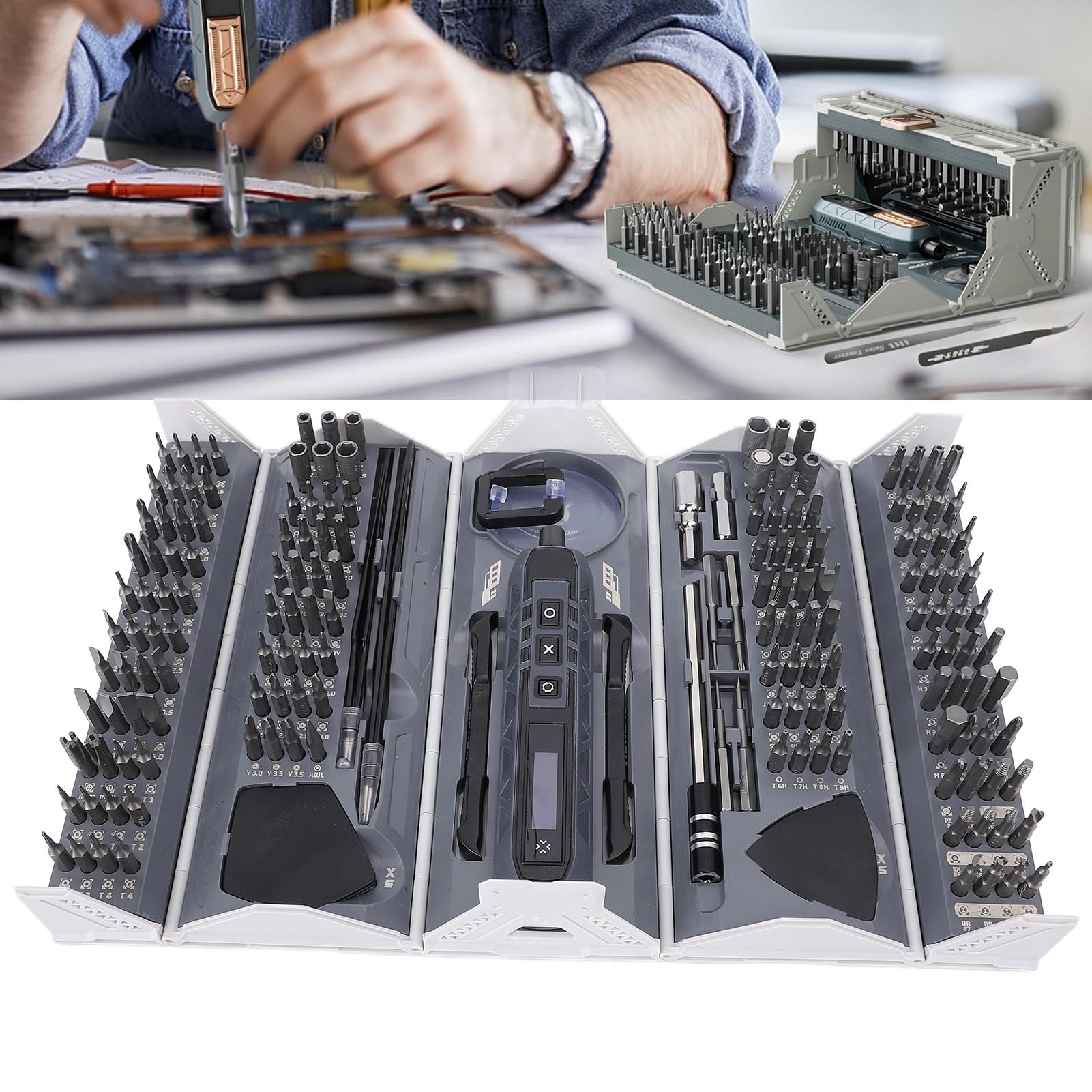 Luocute 180-in-1-Elektroschraubendreher-Set, Kleiner Akku-Akku-Schraubendreher-Reparatursatz, für Telefon, Laptop, Kamera, Uhr