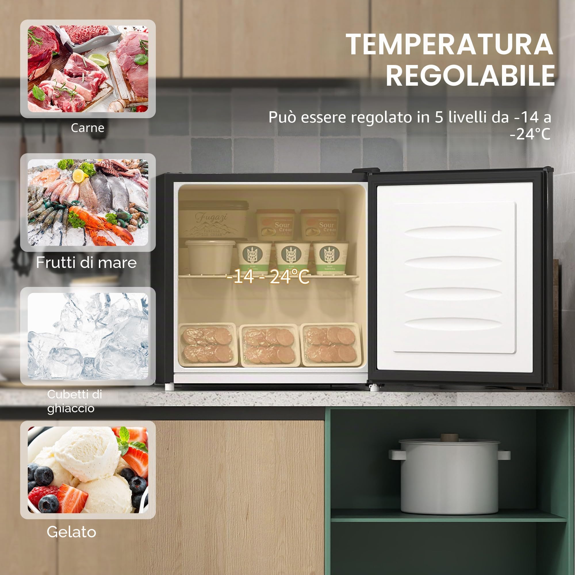 HOMCOM Mini Congelatore 35L 45W 41dB 47x44,2x48,8 cm Nero