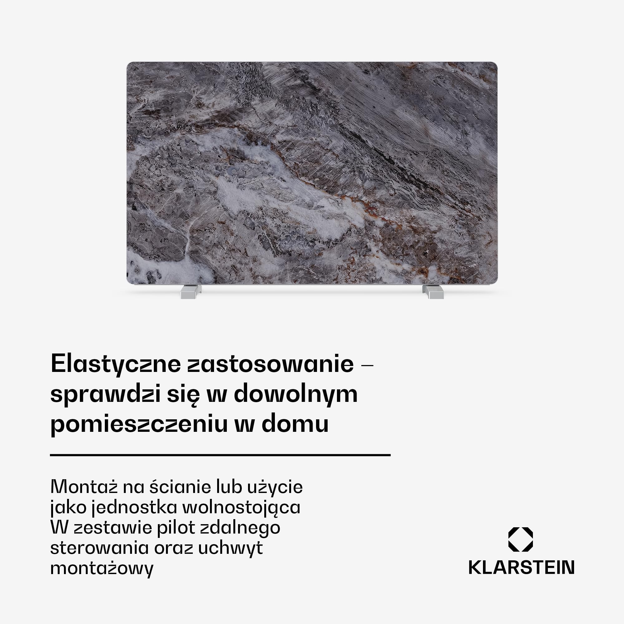 Klarstein Ogrzewanie na podczerwień 600 W – montaż na ścianie i urządzenie stojące, termostat, sterowanie aplikacją, wygląd marmuru, IP43, ochrona przed przegrzaniem, do łazienki i salonu, elektryczne