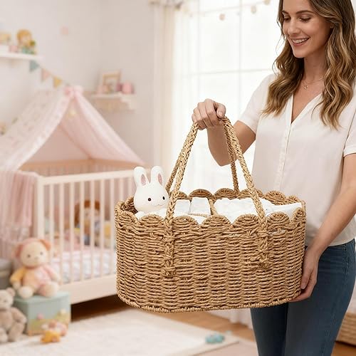 Miniatura 5 de Organizador grande de pañales para bebé, cestas de almacenamiento de cuerda de papel con divisor extraíble, organizador portátil de coche para