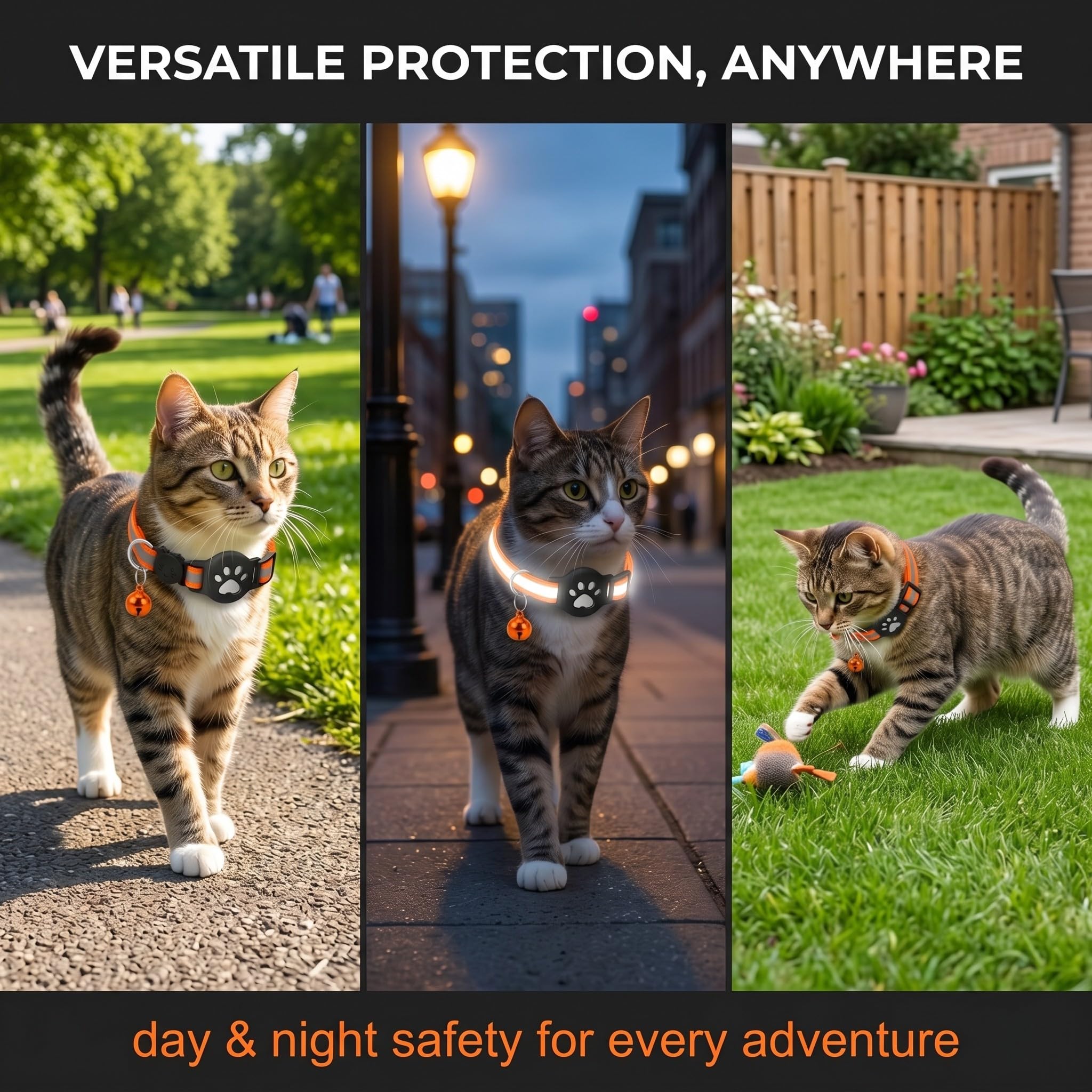 1 Collier Chat avec Support Compatible avec Airtag, Collier GPS Réfléchissant Extensible Orange, avec Silicone, Anti étranglement pour Chats et Chiots