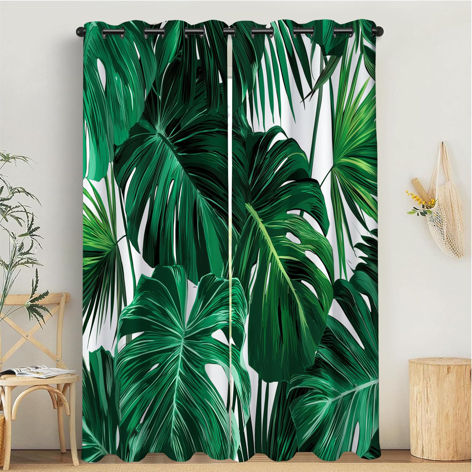 Rideaux occultants feuilles de monstera thermique isolant rideau plantes lot de 2