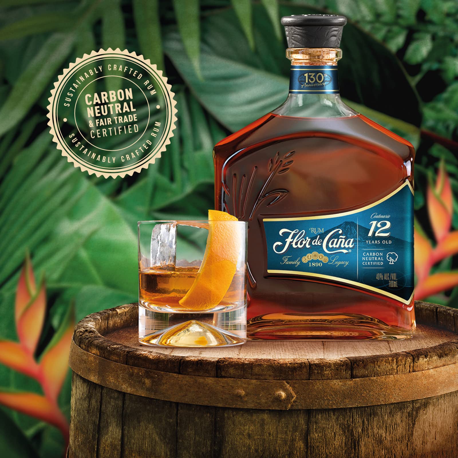 Flor de Caña 12 anni, Rum Scuro, Senza Zuccheri Aggiunti, Bottiglia da 700 ml