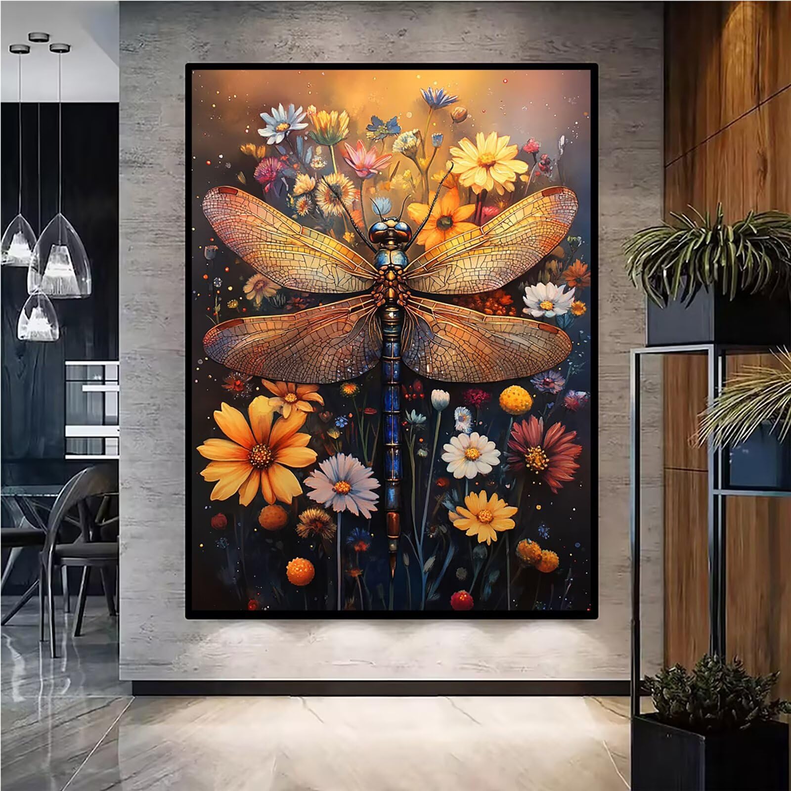 Diamond Painting Kit Completo, Diamond Painting Fiori, 5D Quadrato Pittura Diamante Kit Manualidades Adultos DIY Diamantini Crystal Art Disegni Ricamo Punto Croce Artigianale, 60x90cm Libellula j0-768