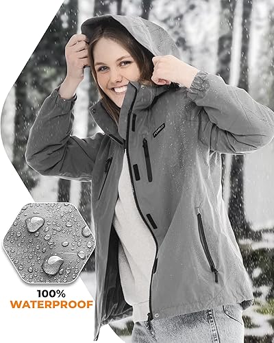 Miniatura 4 de Foxelli Chaqueta de senderismo impermeable para mujer, abrigo cálido con forro polar resistente al viento, chaqueta de lluvia con capucha