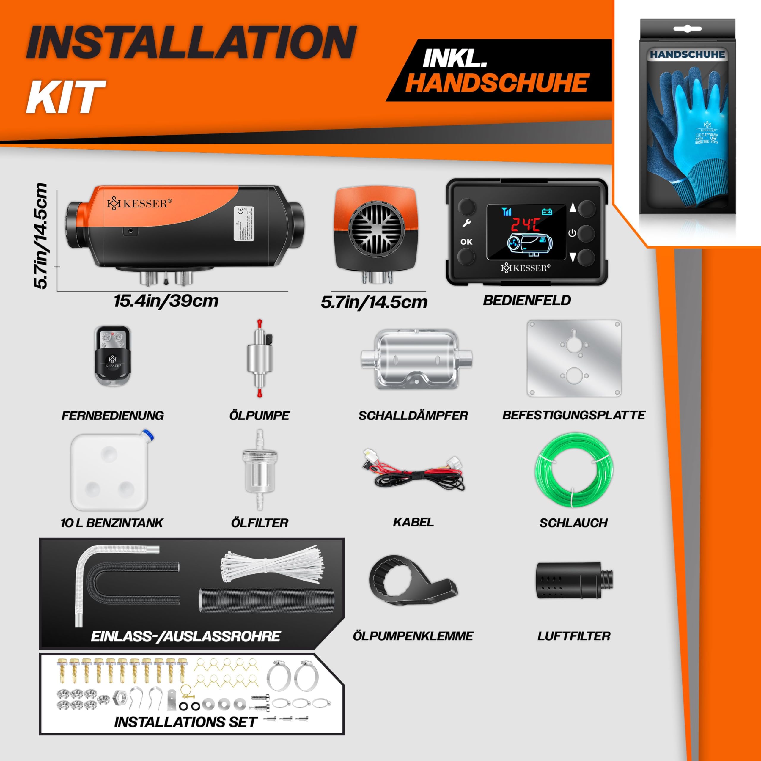 KESSER® Calefacción de estacionamiento diésel de 8 kW, 12 V/24 V, con temporizador, pantalla LCD y mando a distancia, calentamiento rápido, calentador de aire con silenciador y termostato
