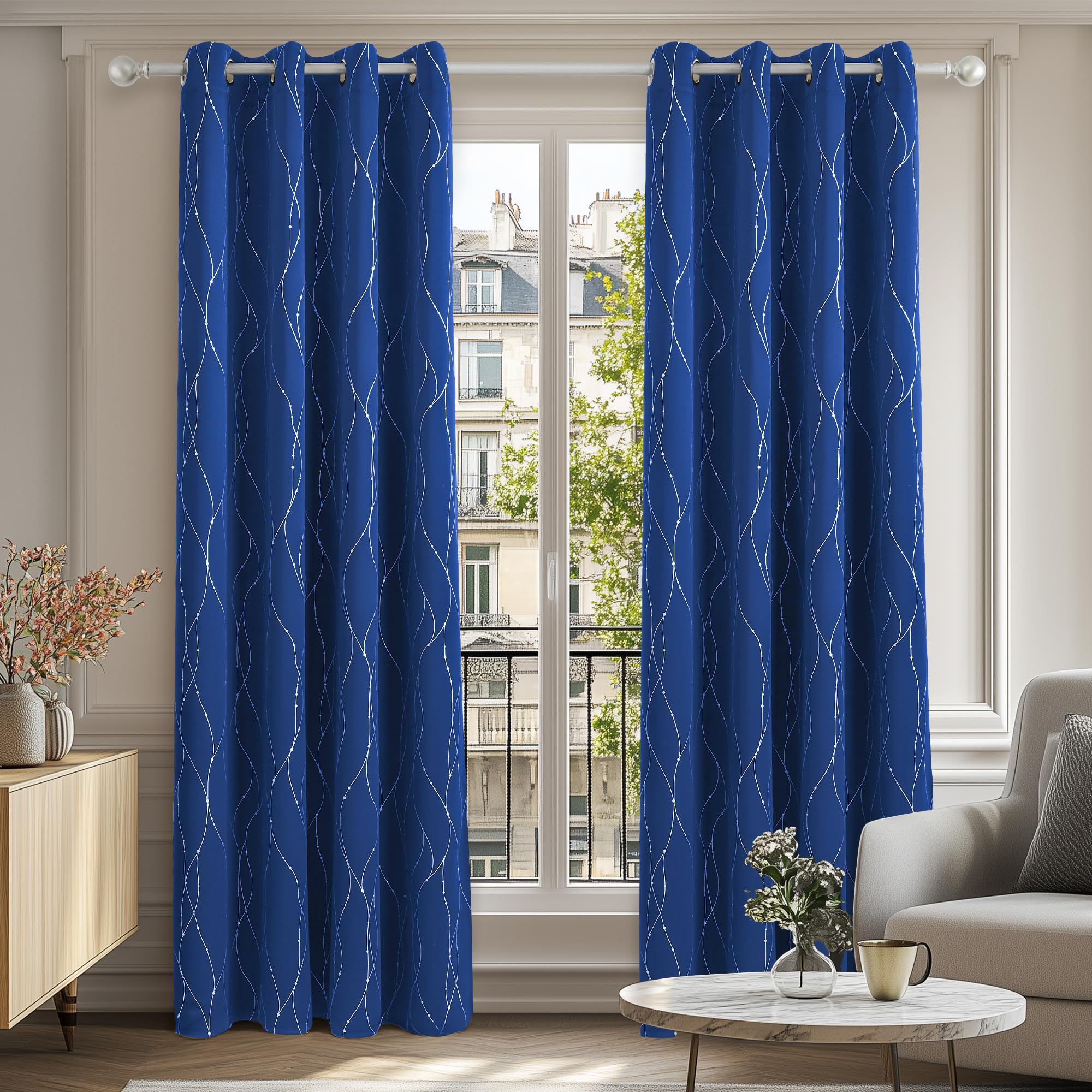 Deconovo Decorative Silver Dotted Line Foil Printed Blackout Curtains Thermal Insulated Curtains Eyelet Curtains for Baby Nursery 52 x 54 Inch Light Grey 2 Panels — view 13