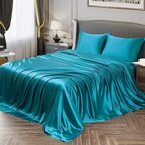 Vonty Satin Full Bed Sheets Set, Includes Fitted Sheet, Flat Sheet, and 2 Pillowcases