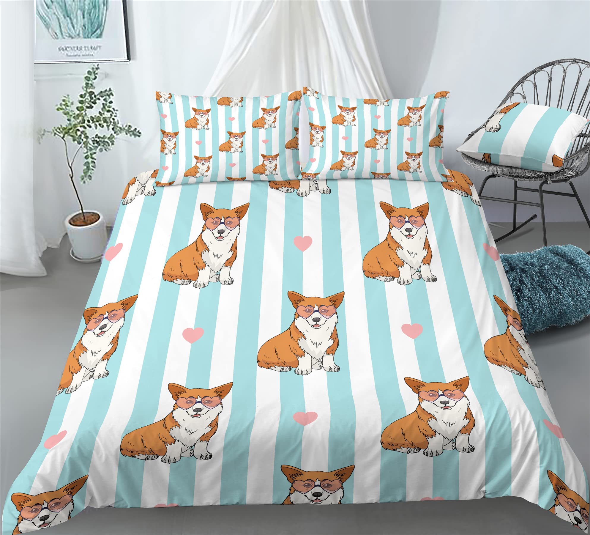 INDREAM Corgi Animals Duvet Cover Corgi Bedding Set for Bedroom Decoration Twin Full Queen King Size Bed Sets